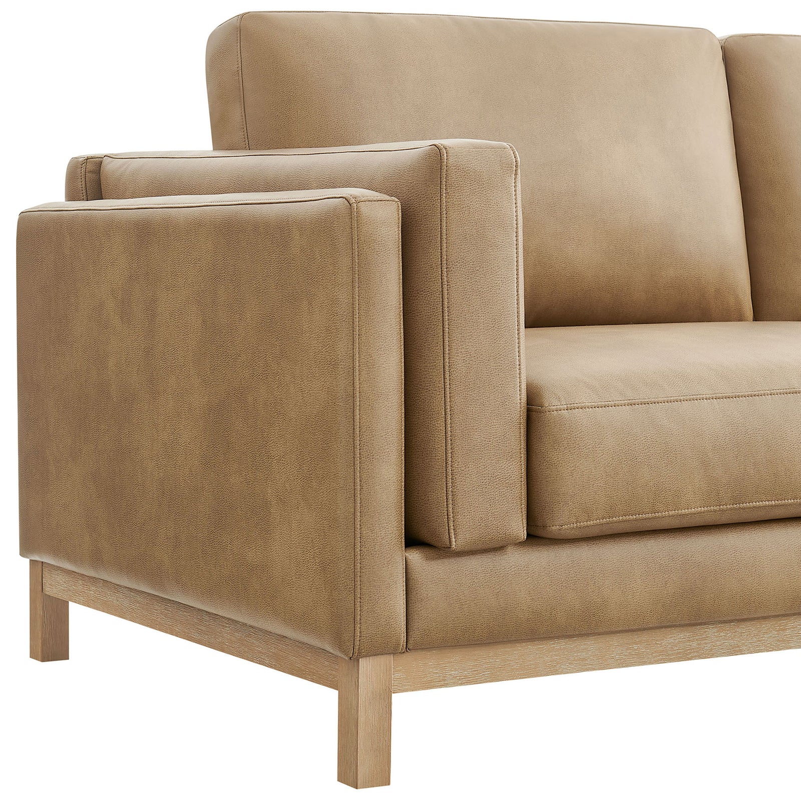 Plush seat and inset arm cushions on the toast vegan leather Roscoe loveseat || EEI-7336-TST || detail_studio