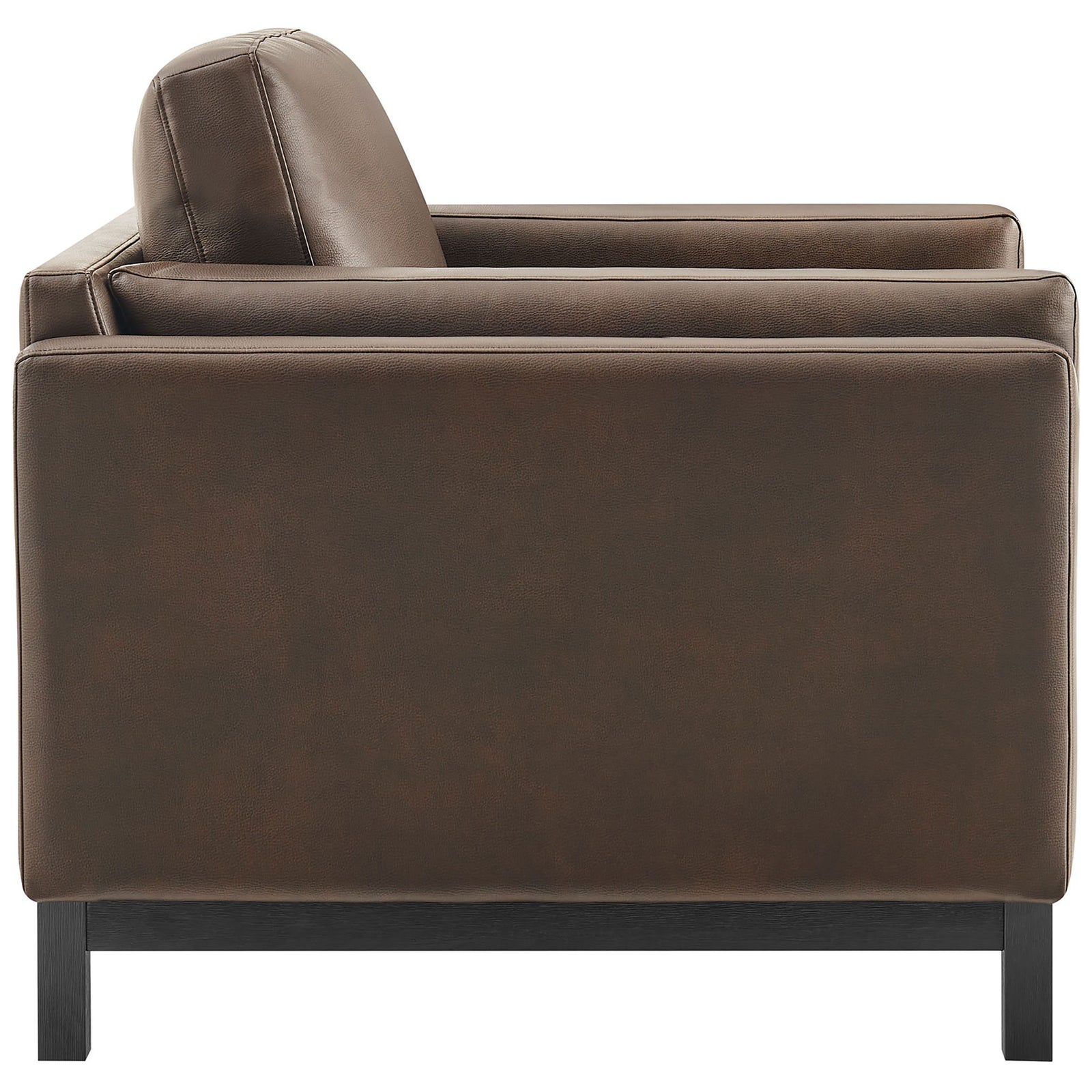 Streamlined low-profile silhouette with thick track arms and espresso vegan leather upholstery || EEI-7337-ESP || side_studio