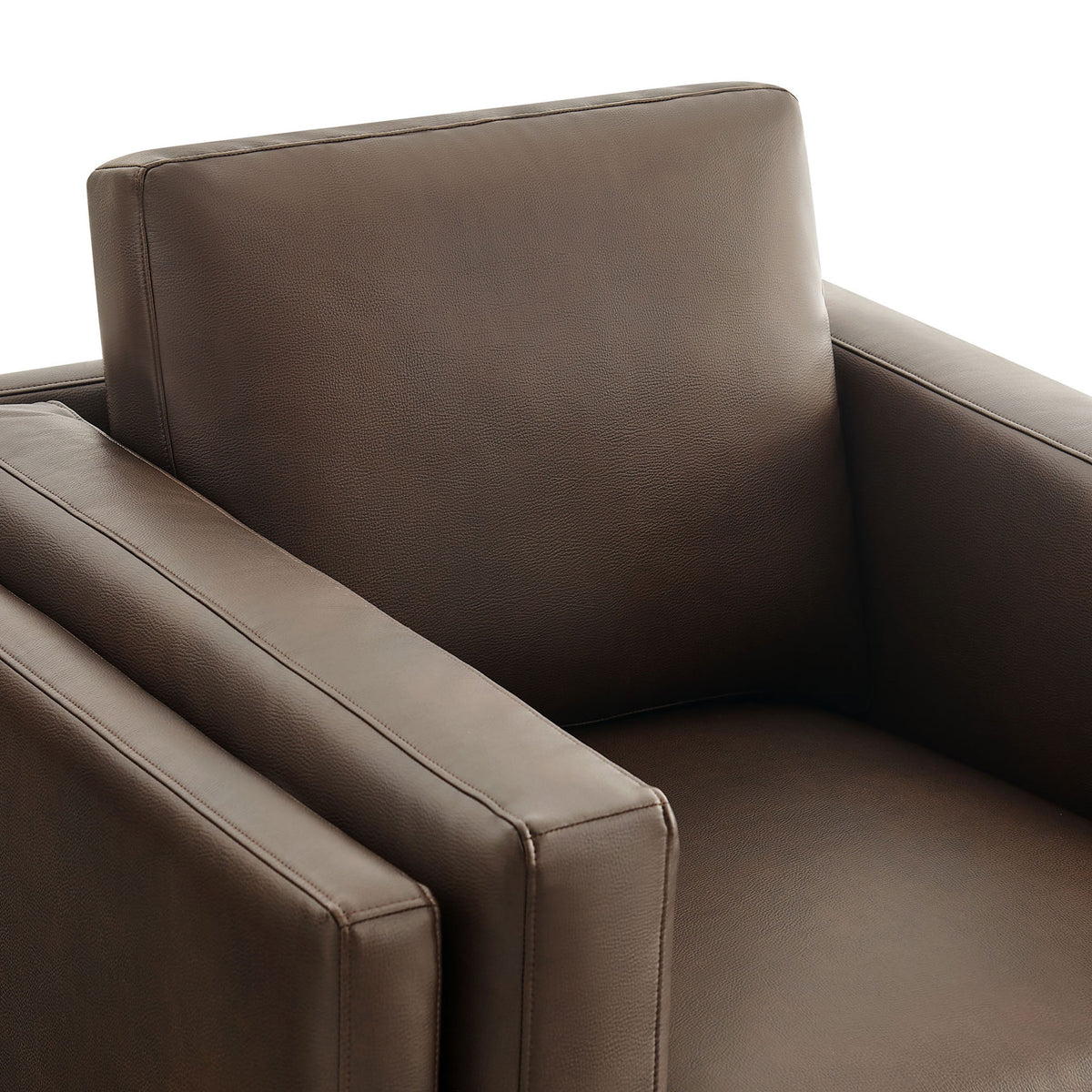 Plush back cushion with neat topstitching in smooth espresso vegan leather || EEI-7337-ESP || detail_studio