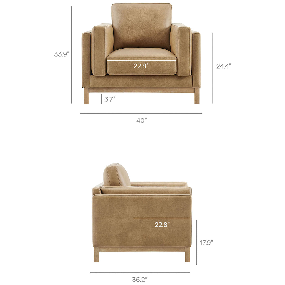 Generous 40 inch width and 33.9 inch height offer roomy, supportive seating. || EEI-7337-TST || dimension_studio