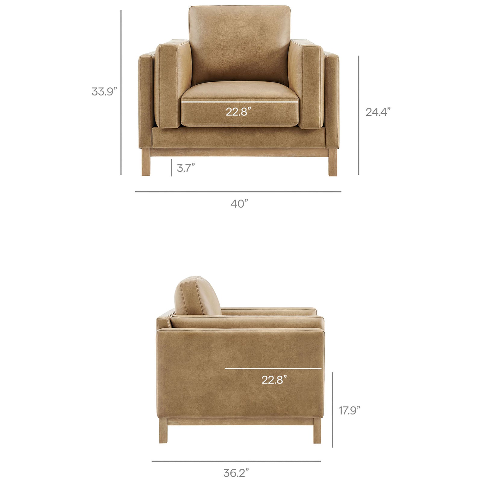Generous 40 inch width and 33.9 inch height offer roomy, supportive seating. || EEI-7337-TST || dimension_studio