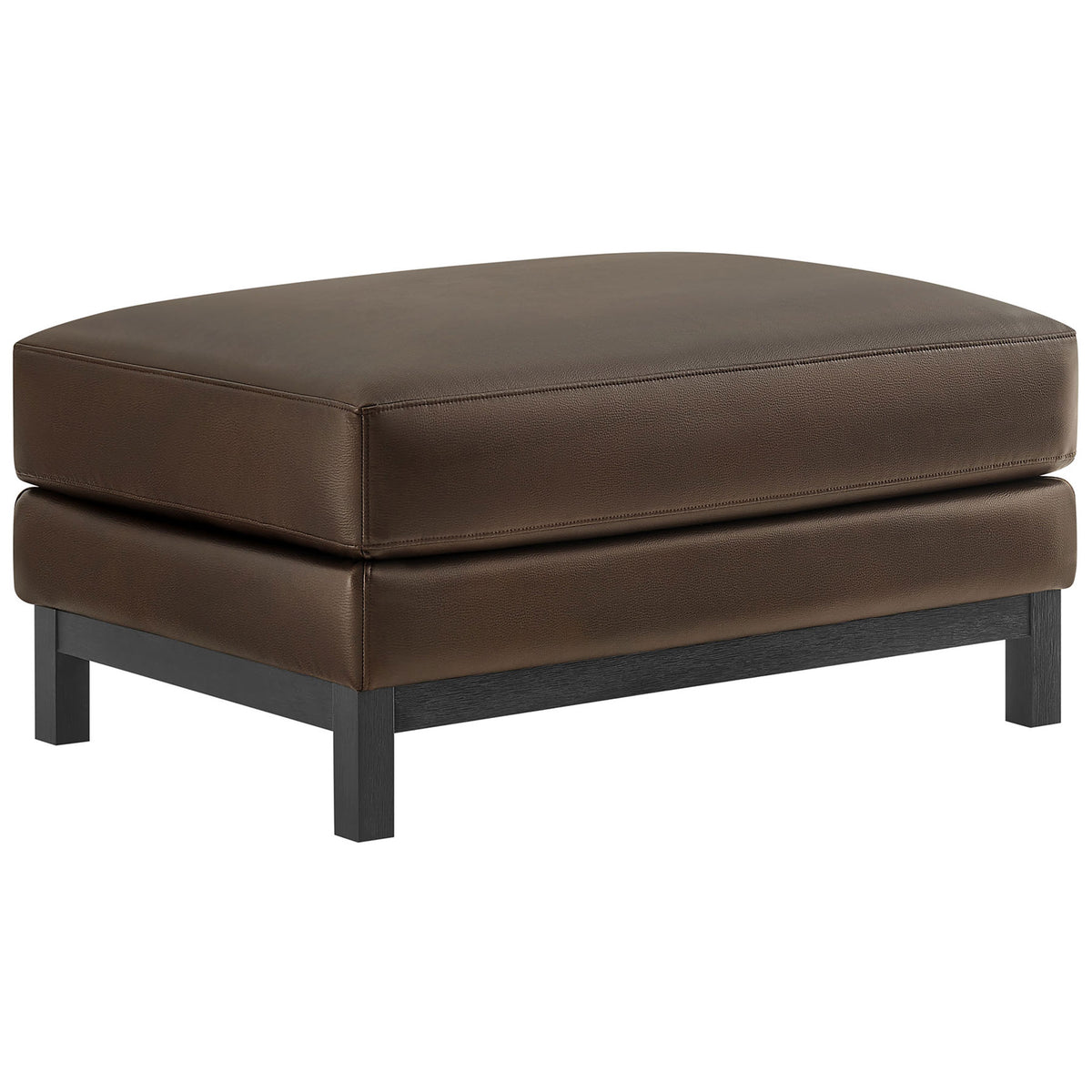 Roscoe espresso vegan leather ottoman with generous seat and clean modern lines. || EEI-7338-ESP || front_angle_studio