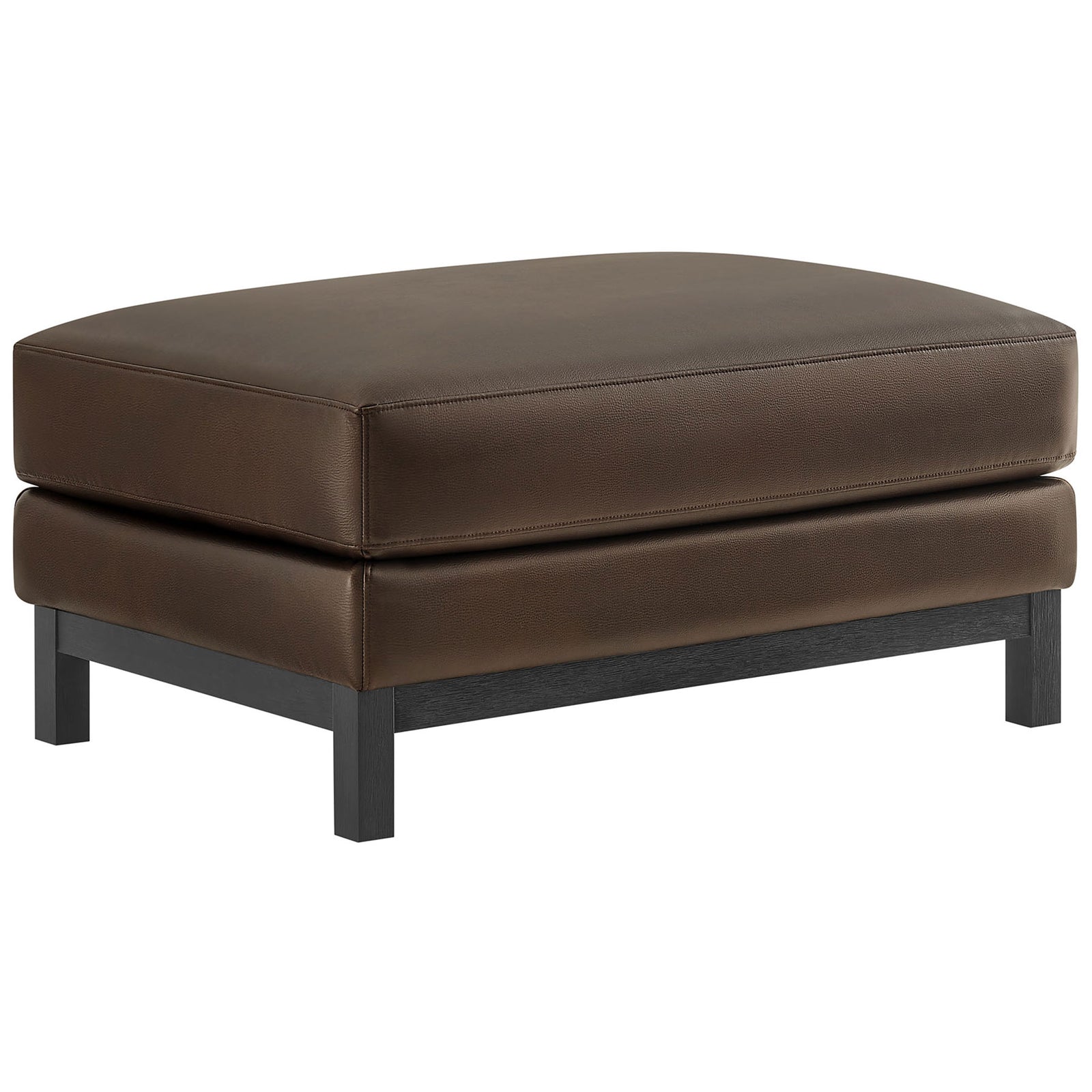 Roscoe espresso vegan leather ottoman with generous seat and clean modern lines. || EEI-7338-ESP || front_angle_studio