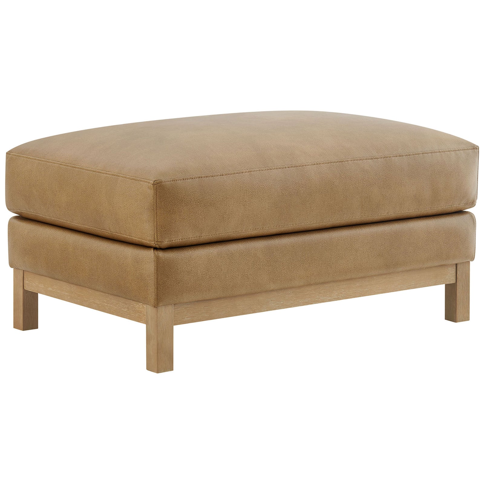 Rectangular toast vegan leather ottoman with tailored seams and kiln-dried wood legs || EEI-7338-TST || front_angle_studio