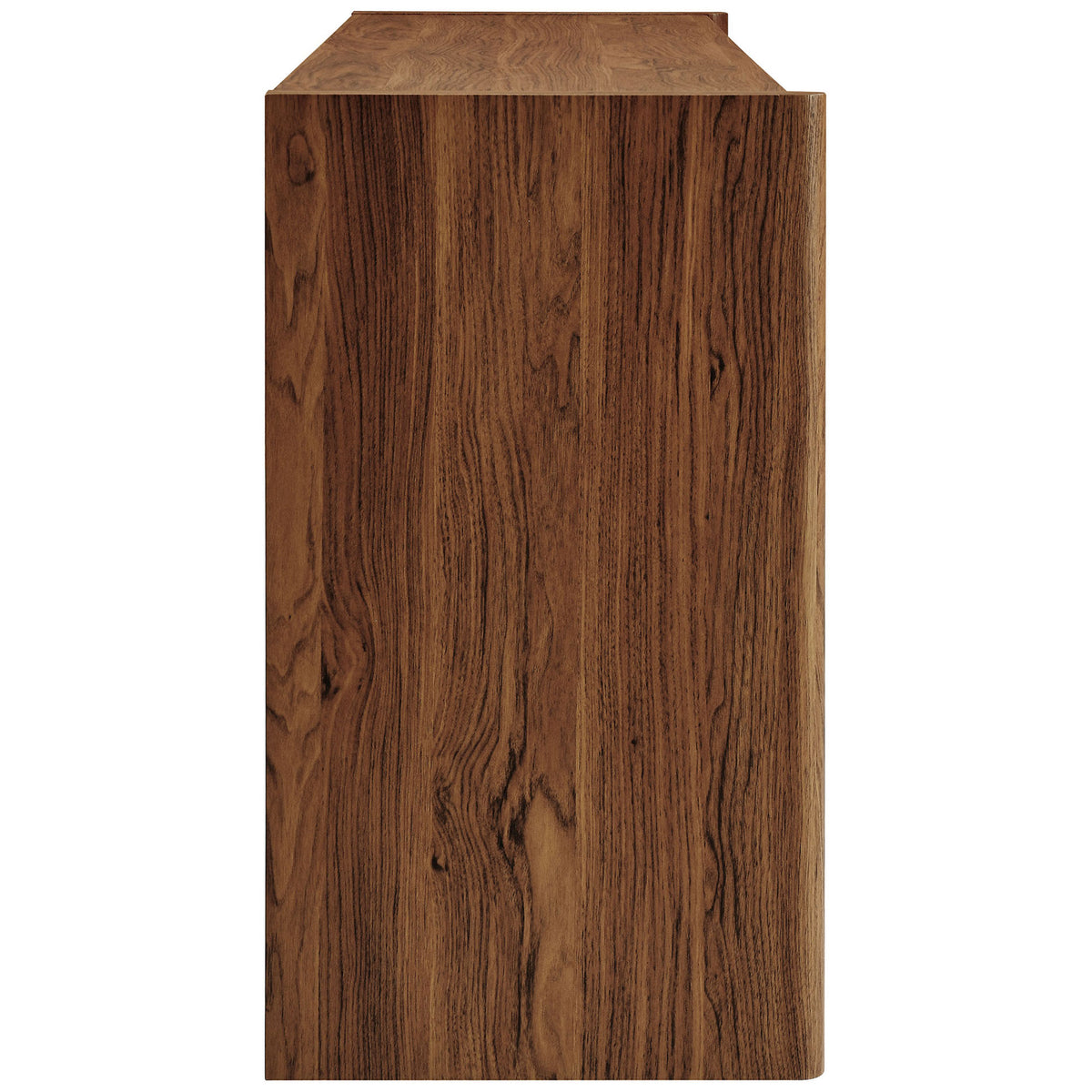 Streamlined walnut side panel with thick construction and continuous wood grain of the Emric sideboard || EEI-7346-WAL || side_studio
