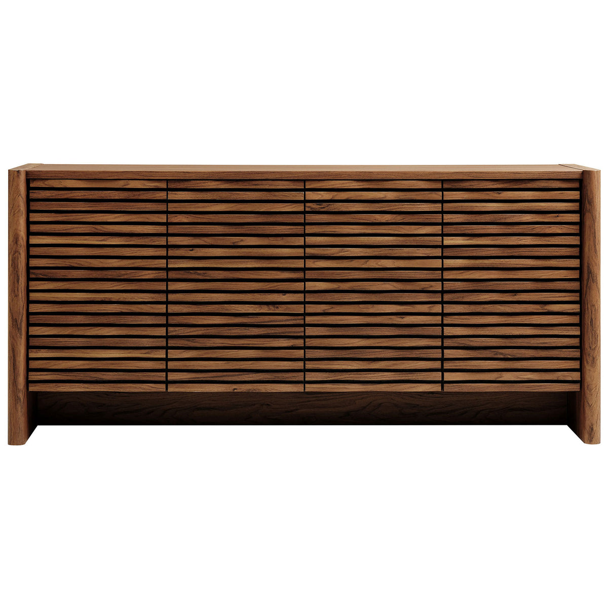 Modern walnut sideboard with sculpted wave slat doors creating texture and depth across the entire front || EEI-7346-WAL || front_studio