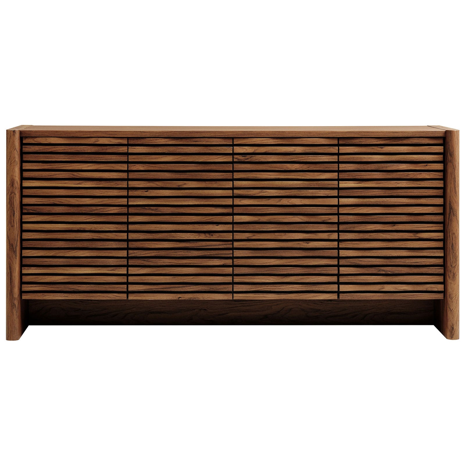 Modern walnut sideboard with sculpted wave slat doors creating texture and depth across the entire front || EEI-7346-WAL || front_studio