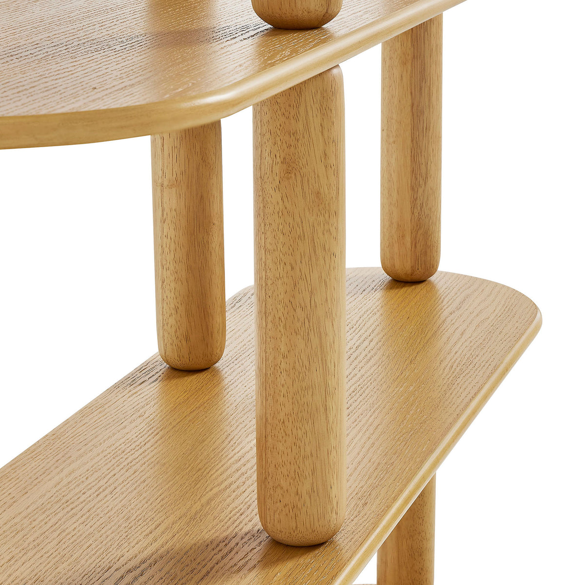 Oak veneer grain and rounded rubberwood rods between shelves stand out || EEI-7347-OAK || detail_studio