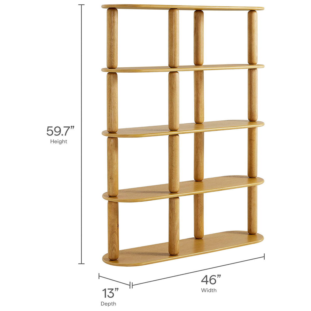 Sized at 46 in. wide by 13 in. deep and 59.7 in. high for generous storage without bulk || EEI-7347-OAK || dimension_studio