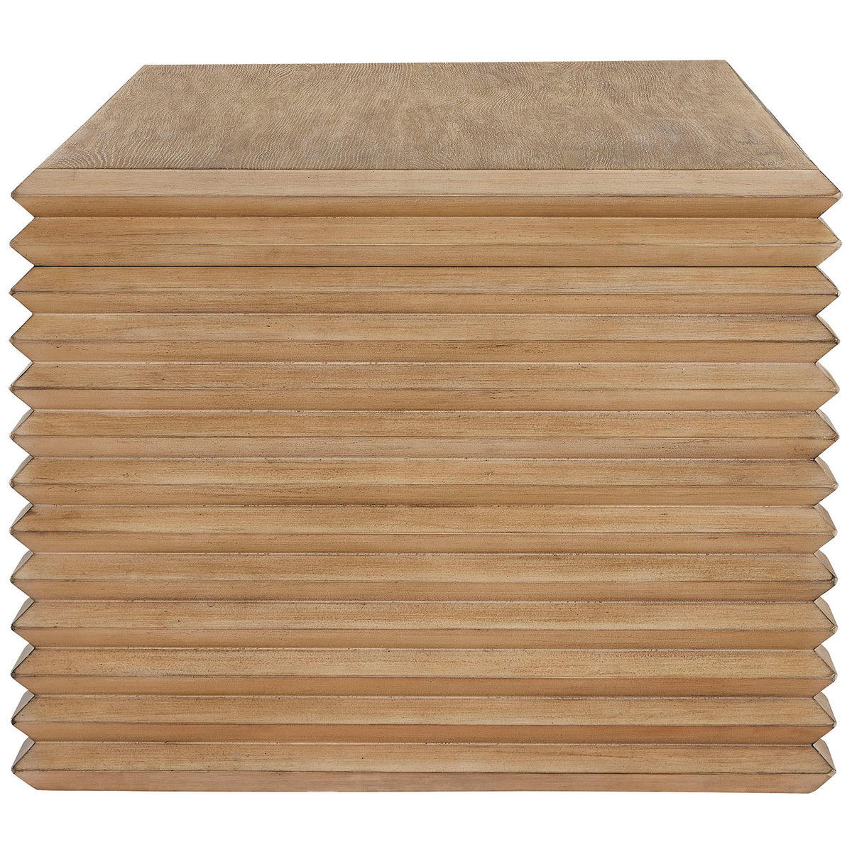 Layered, grooved base showcases the sculptural stacked leg design in warm oak veneer || EEI-7348-WOA || side_studio