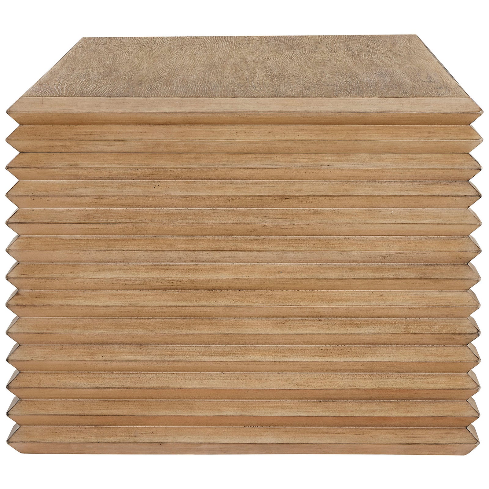 Layered, grooved base showcases the sculptural stacked leg design in warm oak veneer || EEI-7348-WOA || side_studio