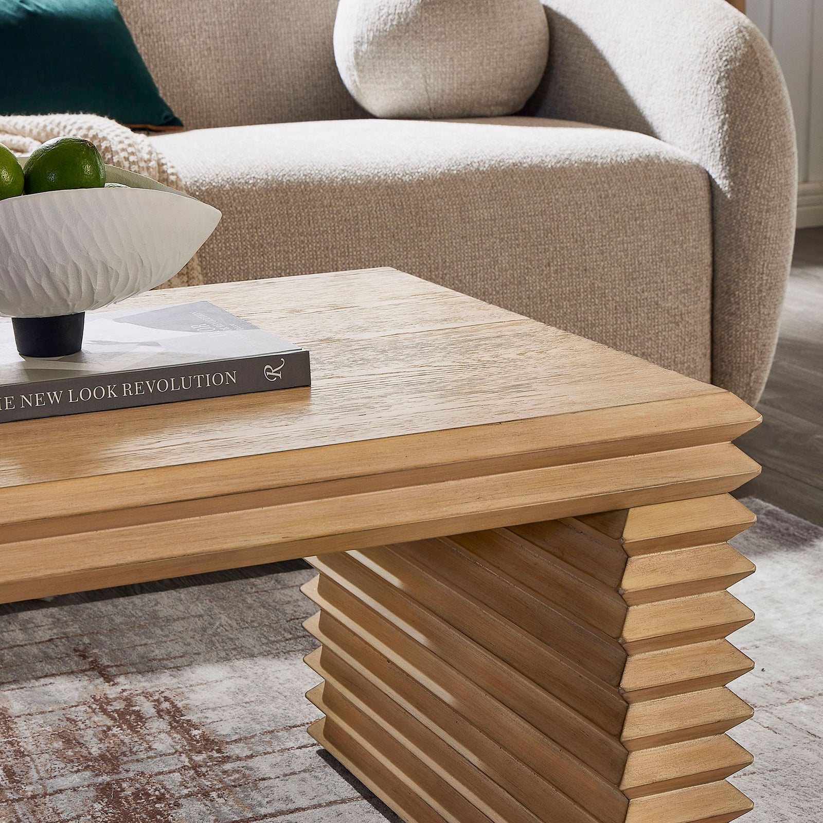 Natural oak finish adds warmth while the stacked-leg profile elevates your living room style || EEI-7348-WOA || detail_room