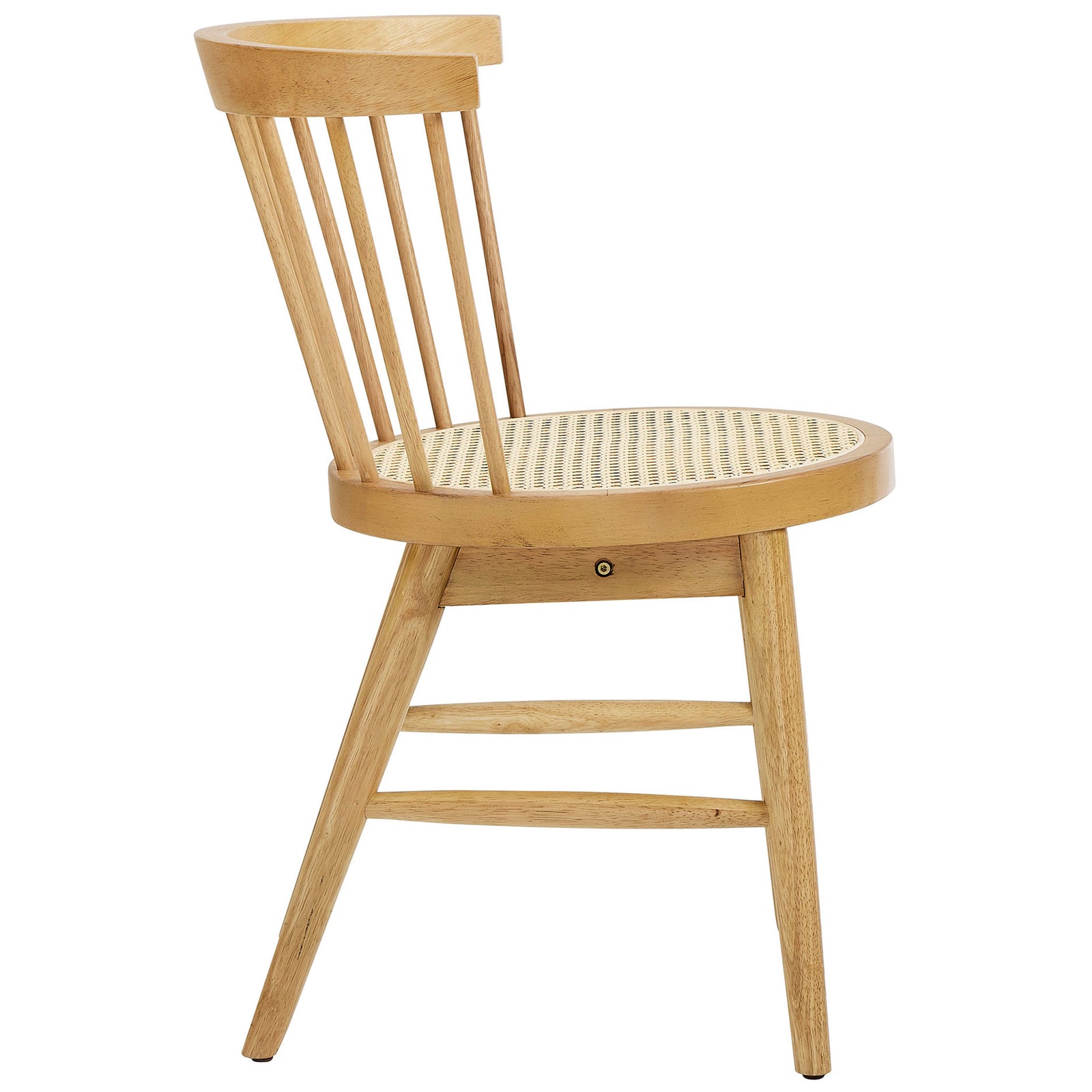 Lykke dining chair displays tapered legs and an airy woven cane seat in a warm natural wood finish || EEI-7350-NAT || side_studio
