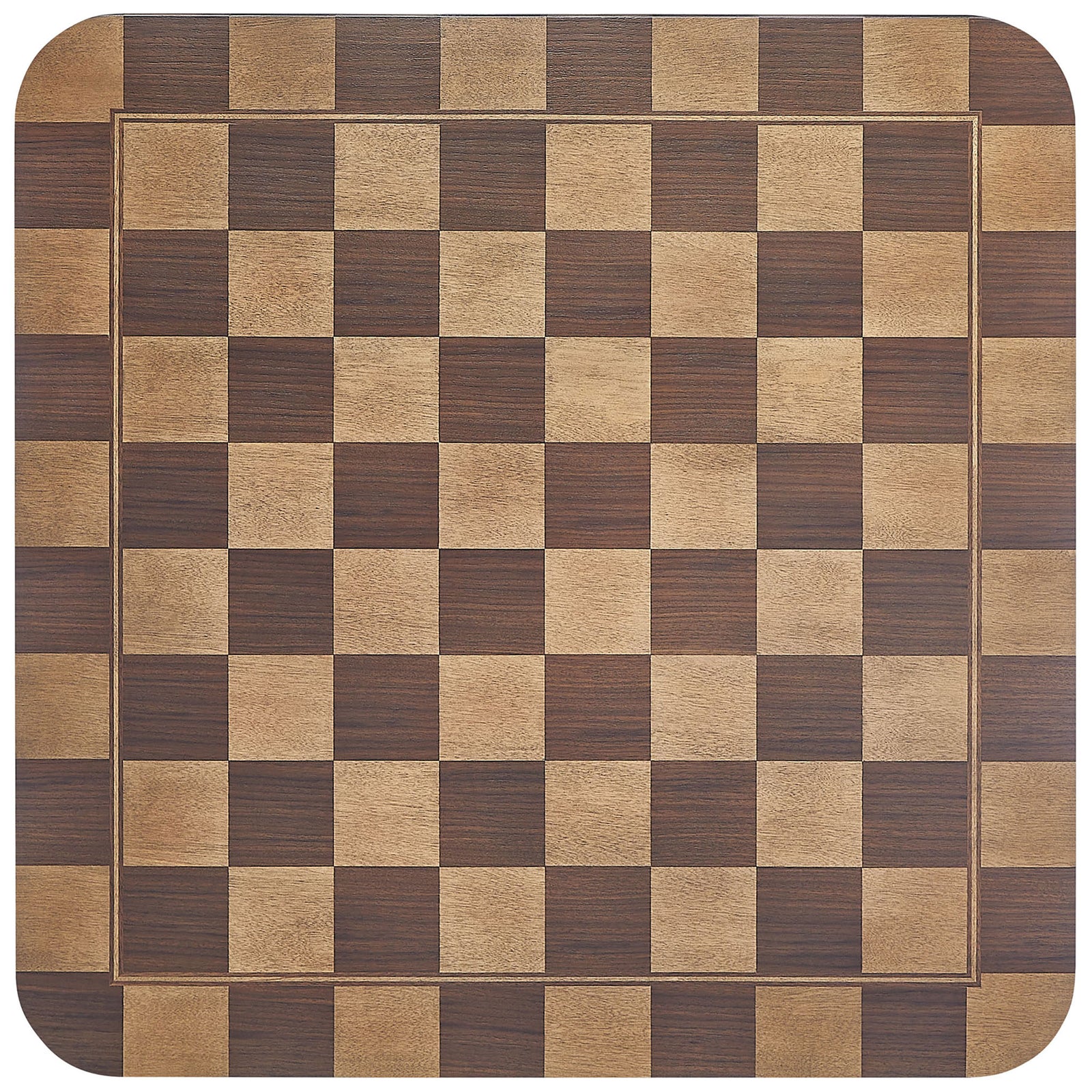 Inlaid checkerboard tabletop with contrasting walnut squares and softly rounded corners || EEI-7351-DWC || top_studio