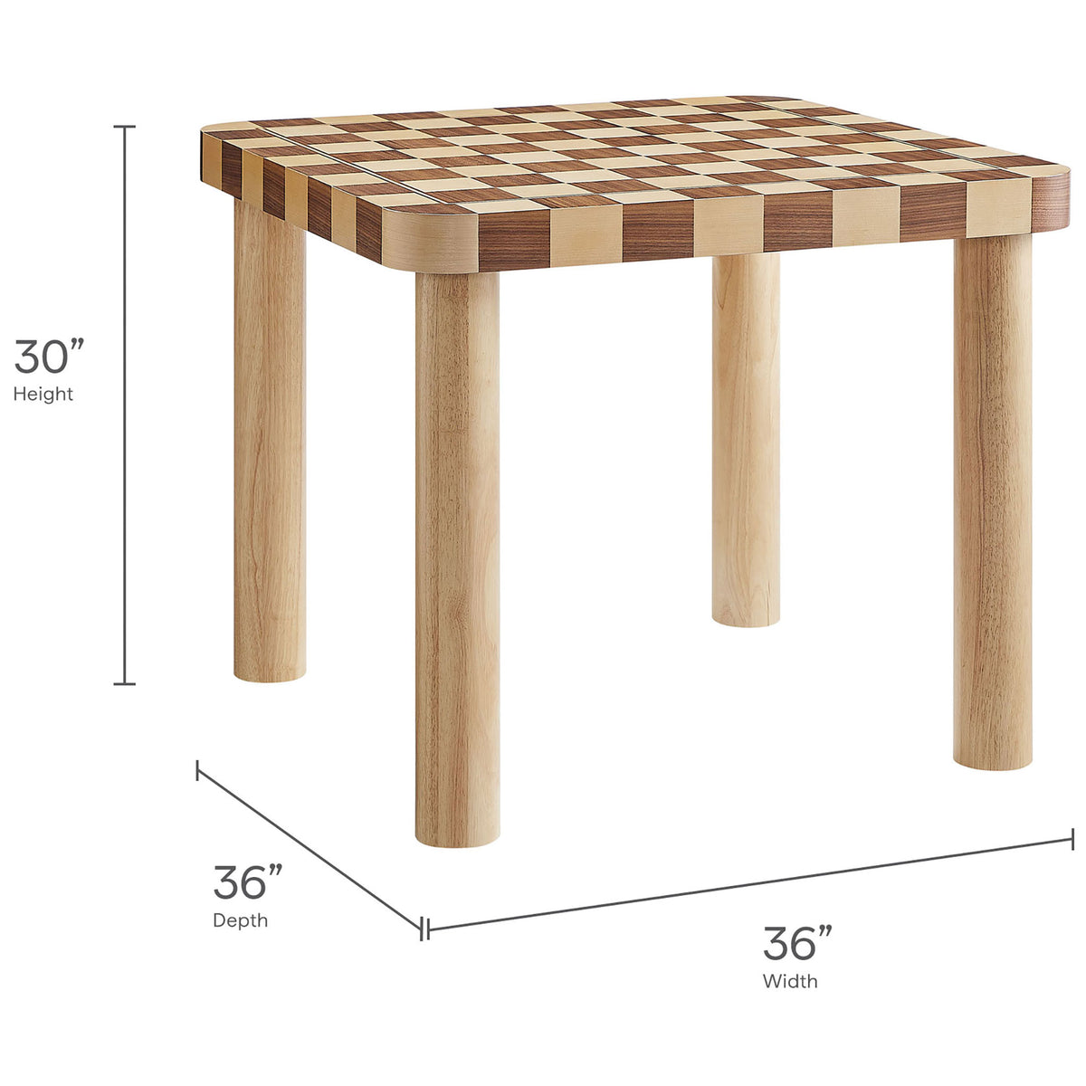 Oscar dining table measures 36 inches square and stands 30 inches tall for comfortable dining. || EEI-7351-OWC || dimension_studio