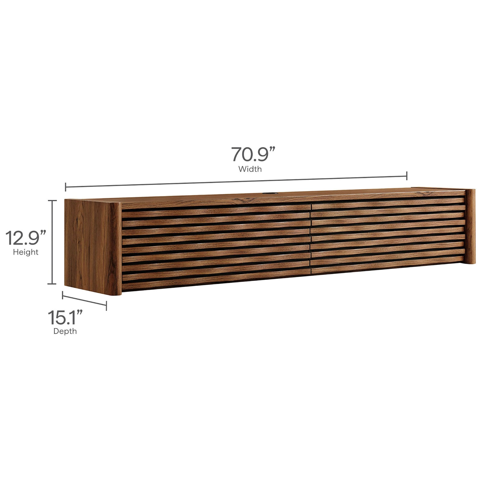 Dimension guide of the Emric floating TV cabinet with width, height, and depth measurements shown for easy planning || EEI-7352-WAL || dimension_studio