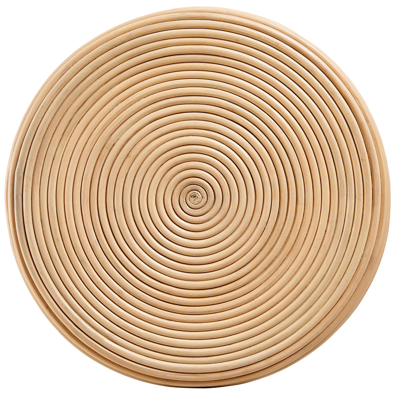 Round rattan tabletop with tightly coiled concentric rings creating a smooth natural surface || EEI-7360-NAT || top_studio