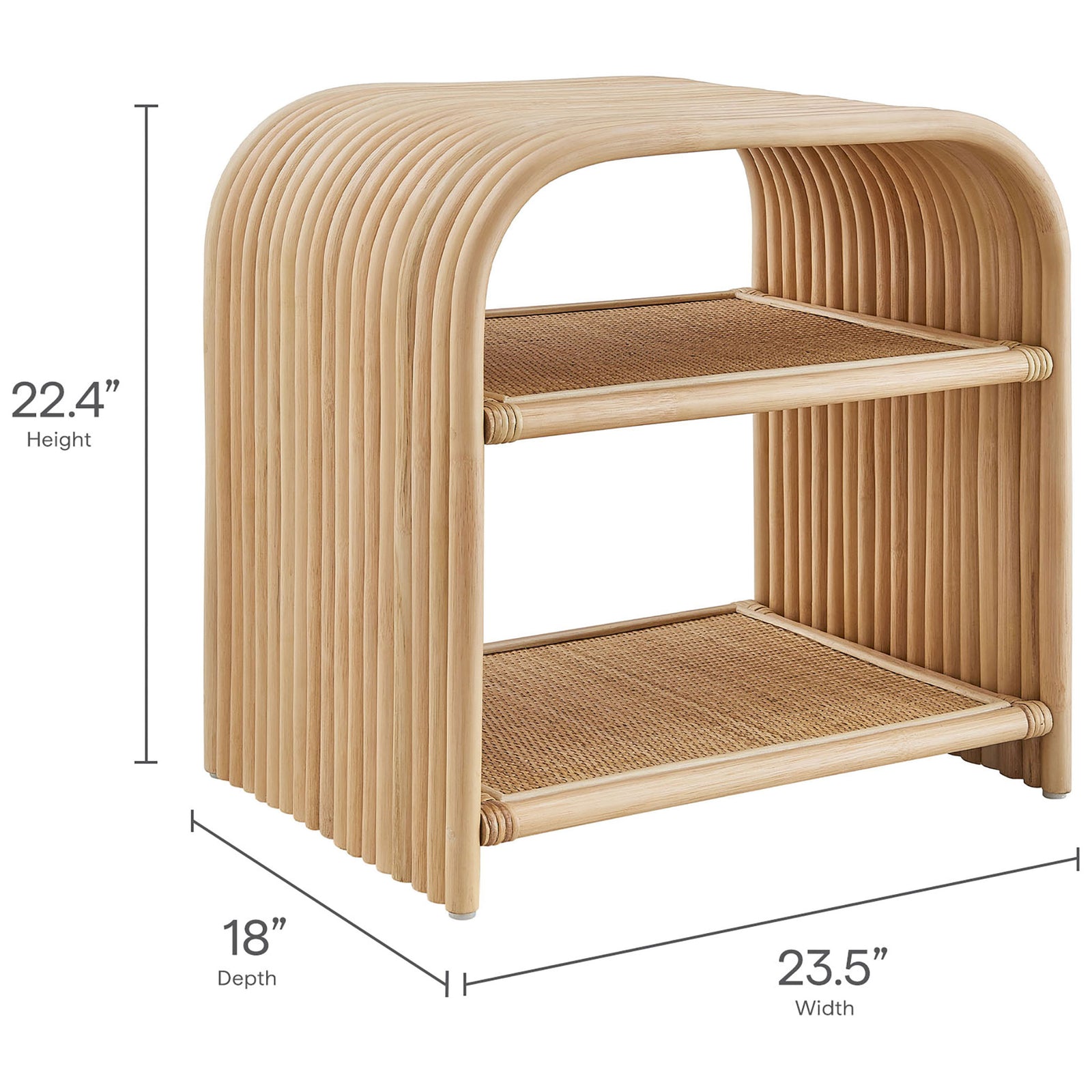 Dimension diagram of Eve natural rattan side table showing height, width, and depth measurements || EEI-7361-NAT || dimension_studio