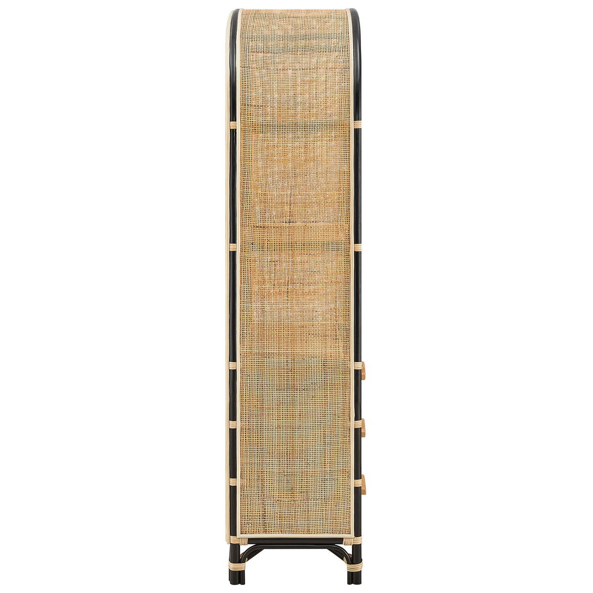 Slim profile with woven rattan sides and sturdy base, showcasing artisan texture and airy design || EEI-7362-NAT-BLK || side_studio