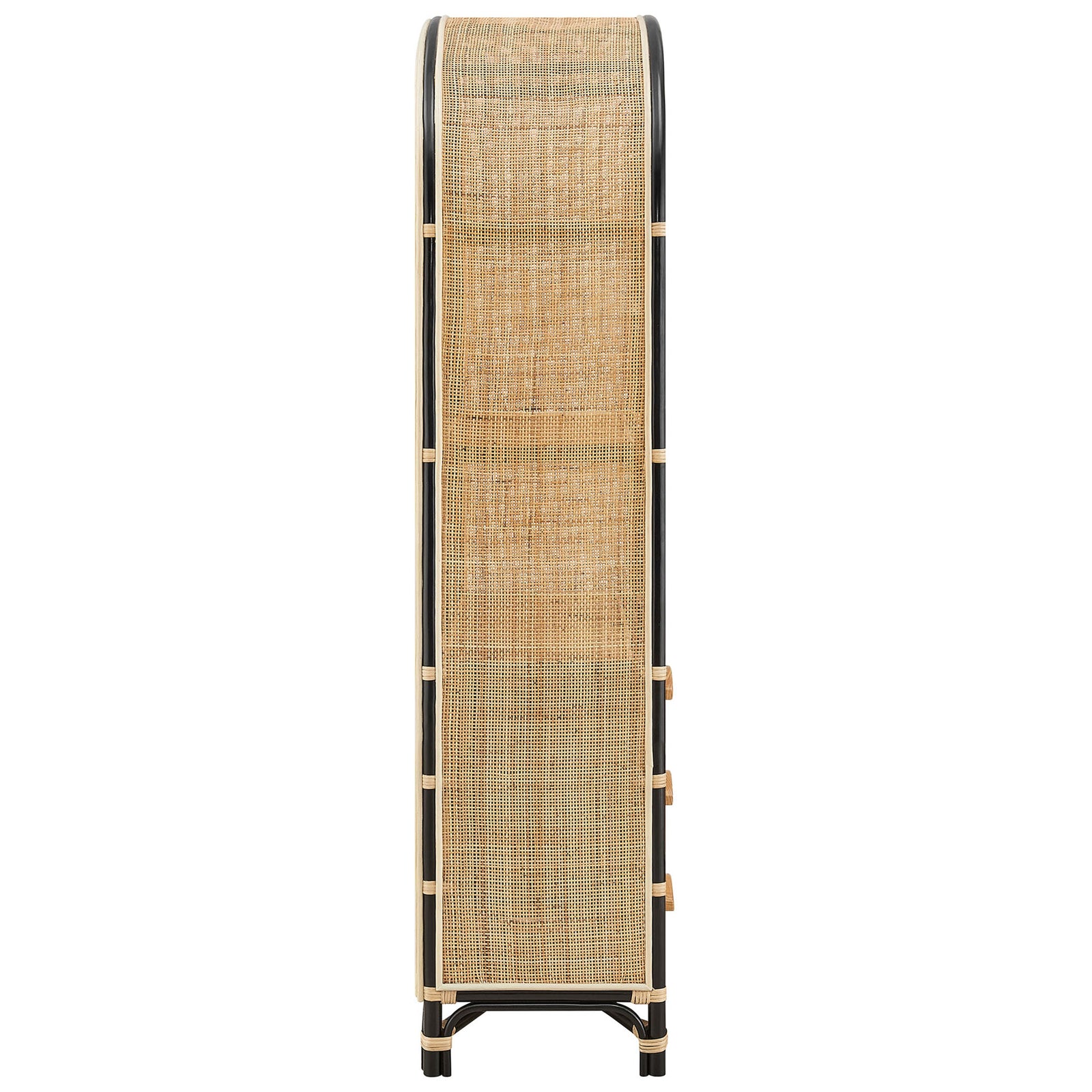Slim profile with woven rattan sides and sturdy base, showcasing artisan texture and airy design || EEI-7362-NAT-BLK || side_studio