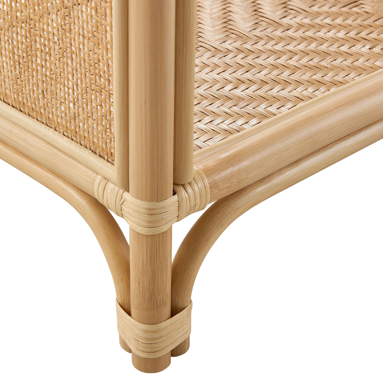 Wrapped rattan accents and rounded frame with protective, non-marking foot caps. || EEI-7363-NAT || leg_studio