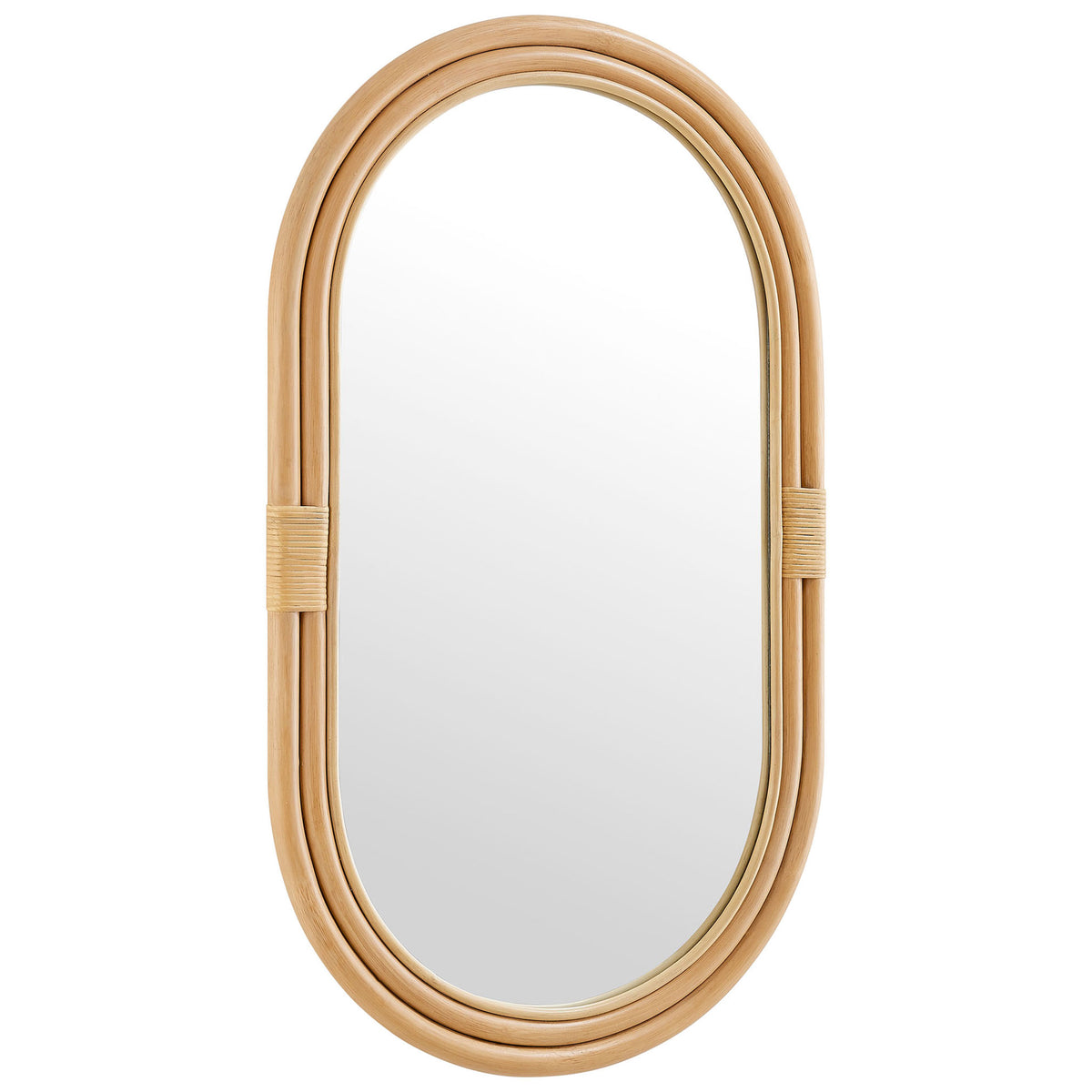 Corsica oval rattan wall mirror showcasing its smooth double-frame silhouette || EEI-7364-NAT || front_angle_studio