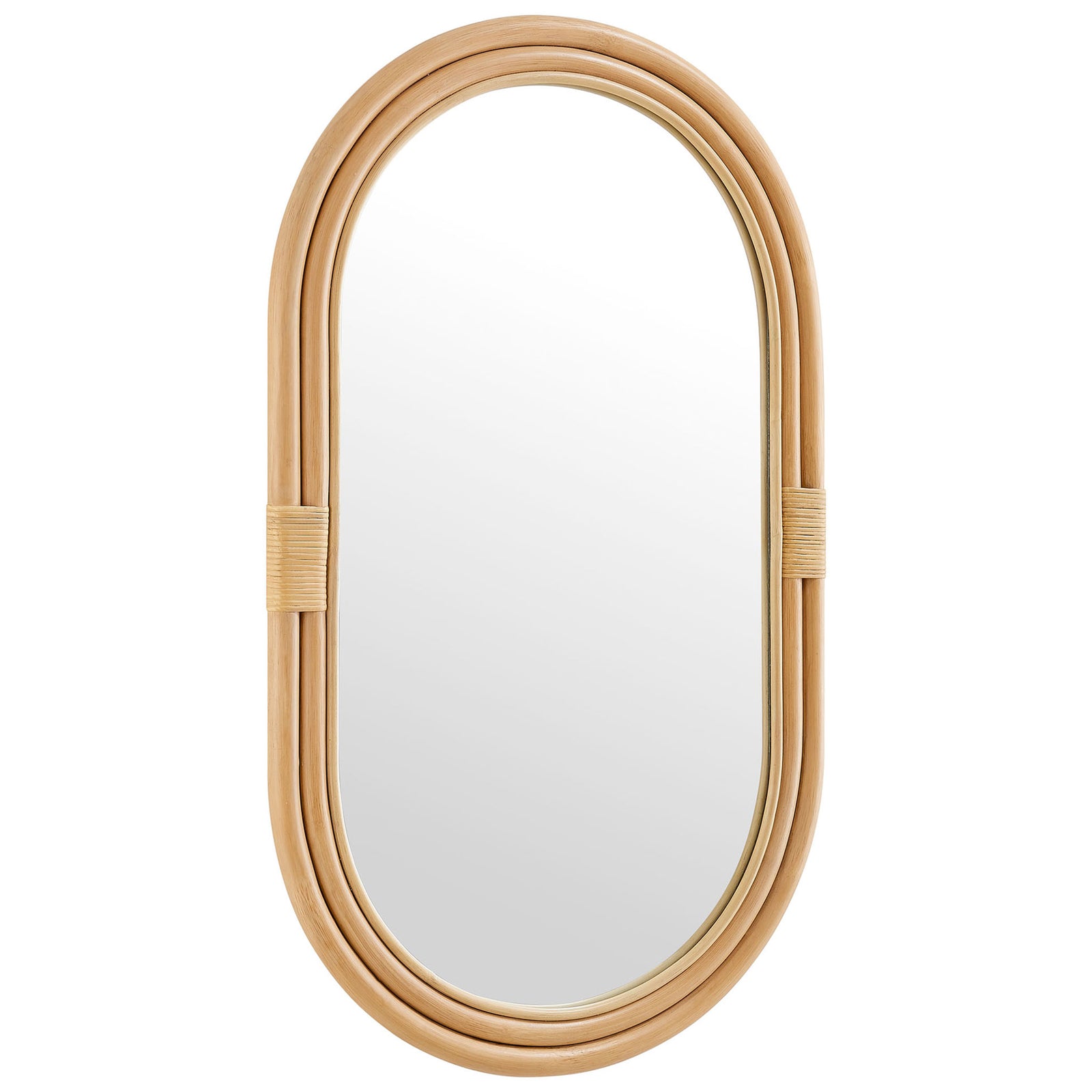 Corsica oval rattan wall mirror showcasing its smooth double-frame silhouette || EEI-7364-NAT || front_angle_studio
