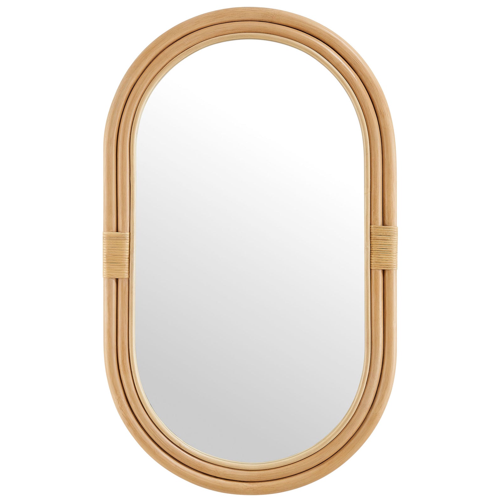Corsica natural rattan oval wall mirror with softly rounded edges and airy profile || EEI-7364-NAT || front_studio