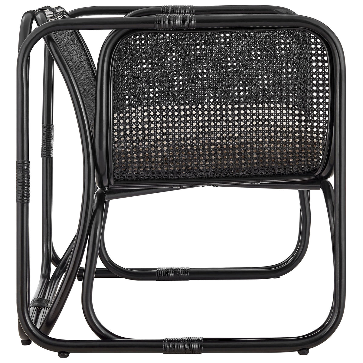 Sled-like base and rounded corners highlight the continuous rattan silhouette in sleek black || EEI-7365-BLK || side_studio