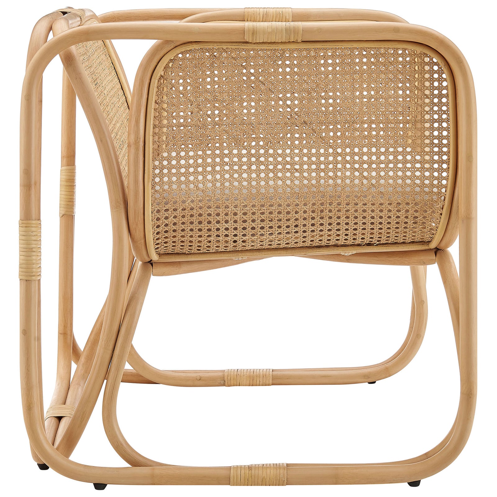 Sleek side profile showcases the continuous rattan frame and breathable cane paneling || EEI-7365-NAT || side_studio