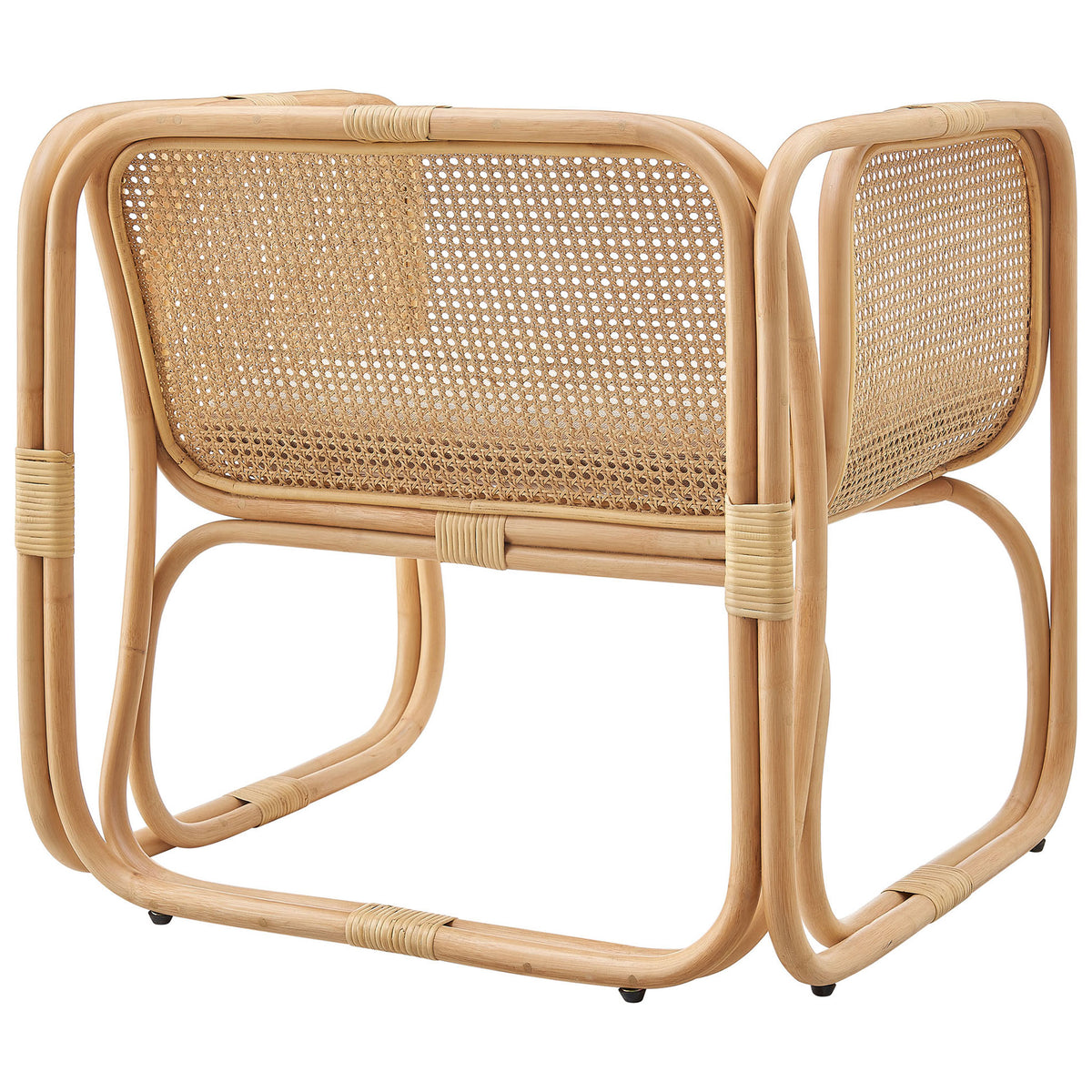 Rounded back wraps in smooth rattan with open cane for an airy, modern look || EEI-7365-NAT || back_angle_studio