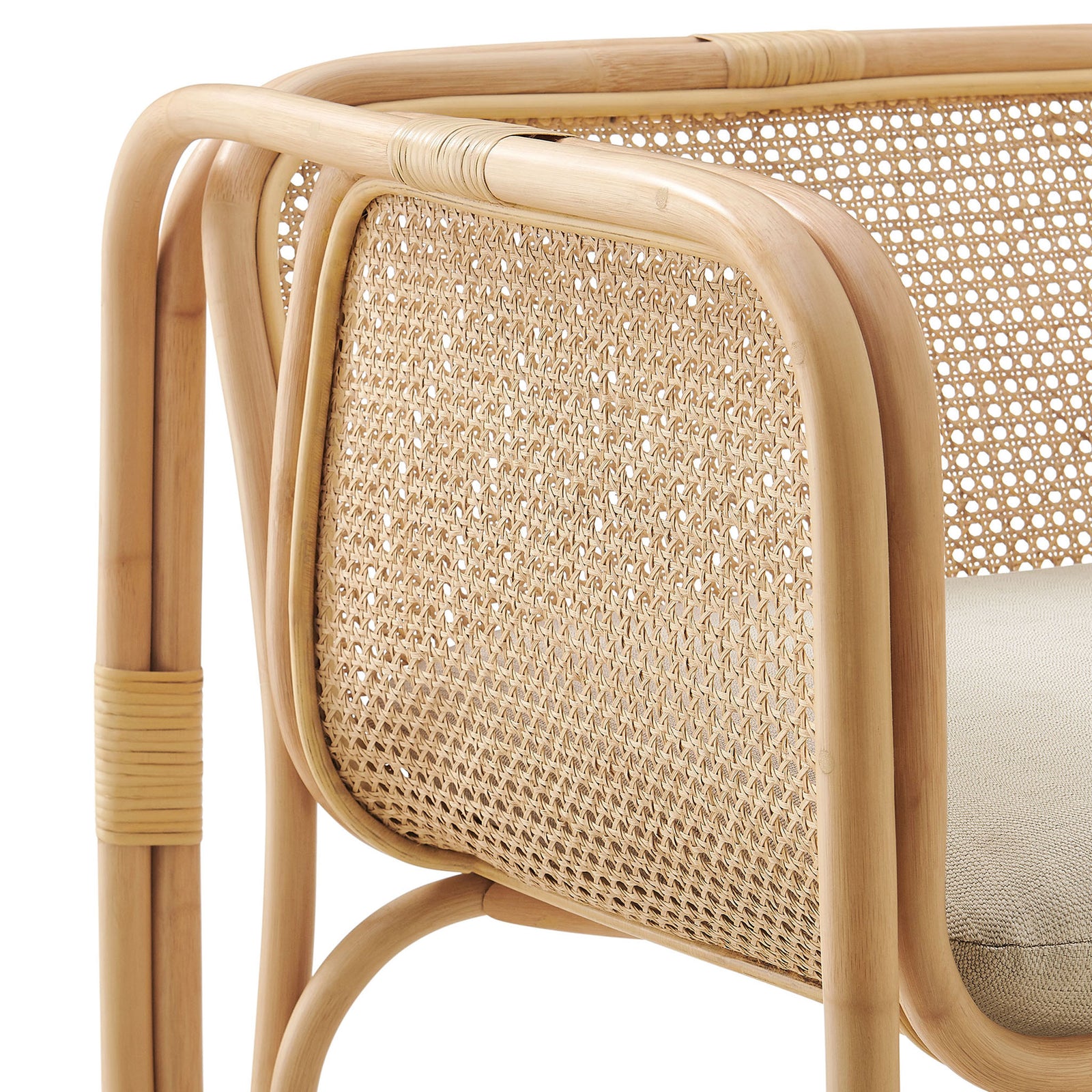 Handwoven cane and smooth rattan bends highlight craftsmanship and texture || EEI-7365-NAT || detail_studio