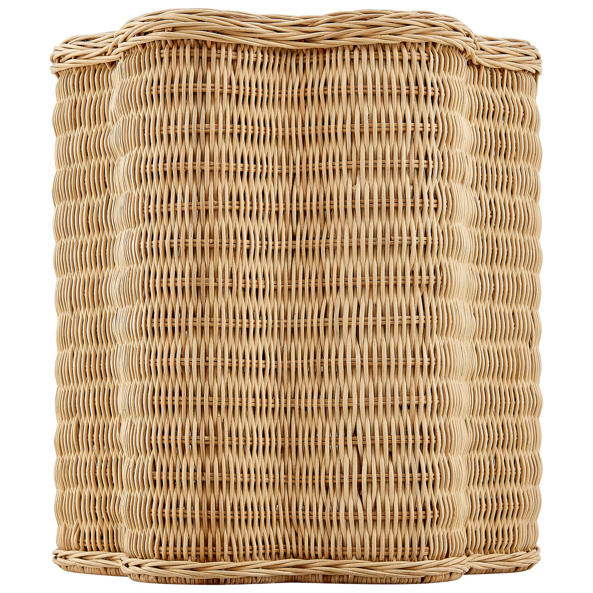 Woven rattan side table showing scalloped silhouette and airy vertical weave pattern || EEI-7366-NAT || side_studio