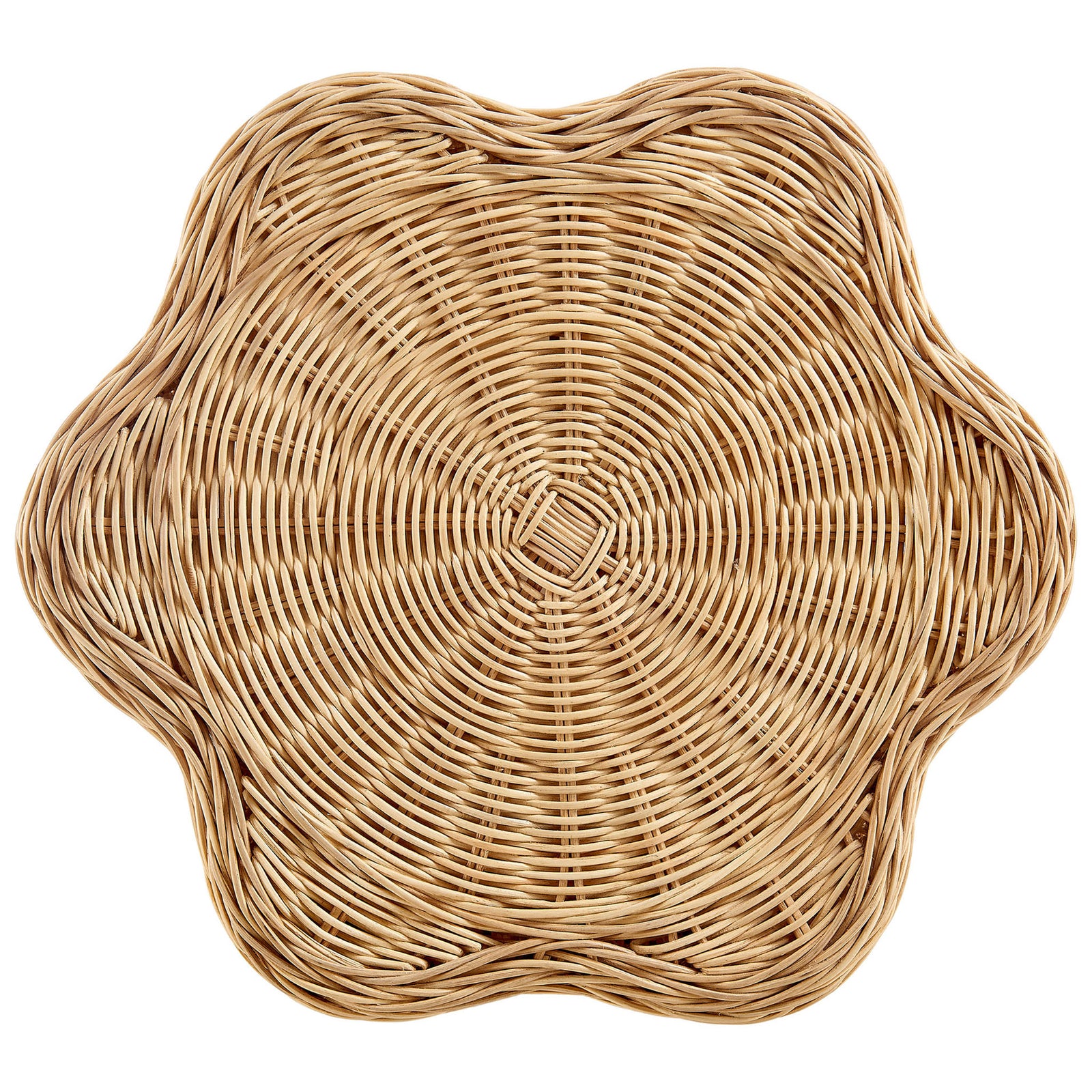 Flower-inspired woven rattan tabletop highlighting the organic curves and tight basket weave || EEI-7366-NAT || top_studio