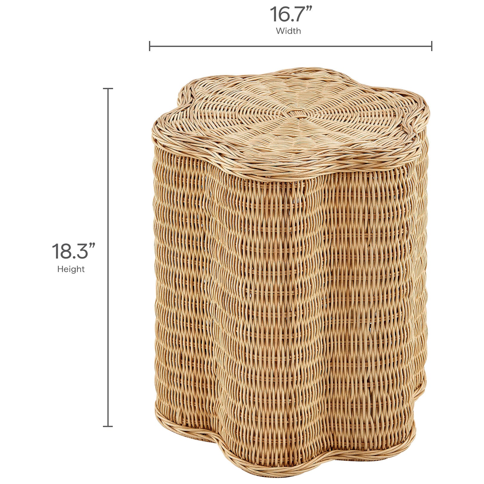 Rattan side table with height and width dimensions for compact, versatile placement || EEI-7366-NAT || dimension_studio