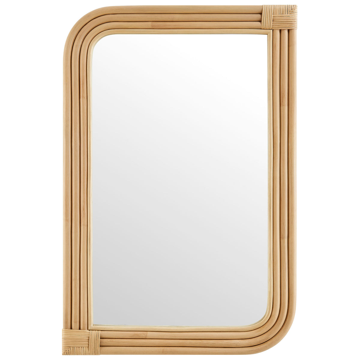 Corsica natural rattan rectangle wall mirror with gently rounded corners and airy profile || EEI-7368-NAT || front_studio