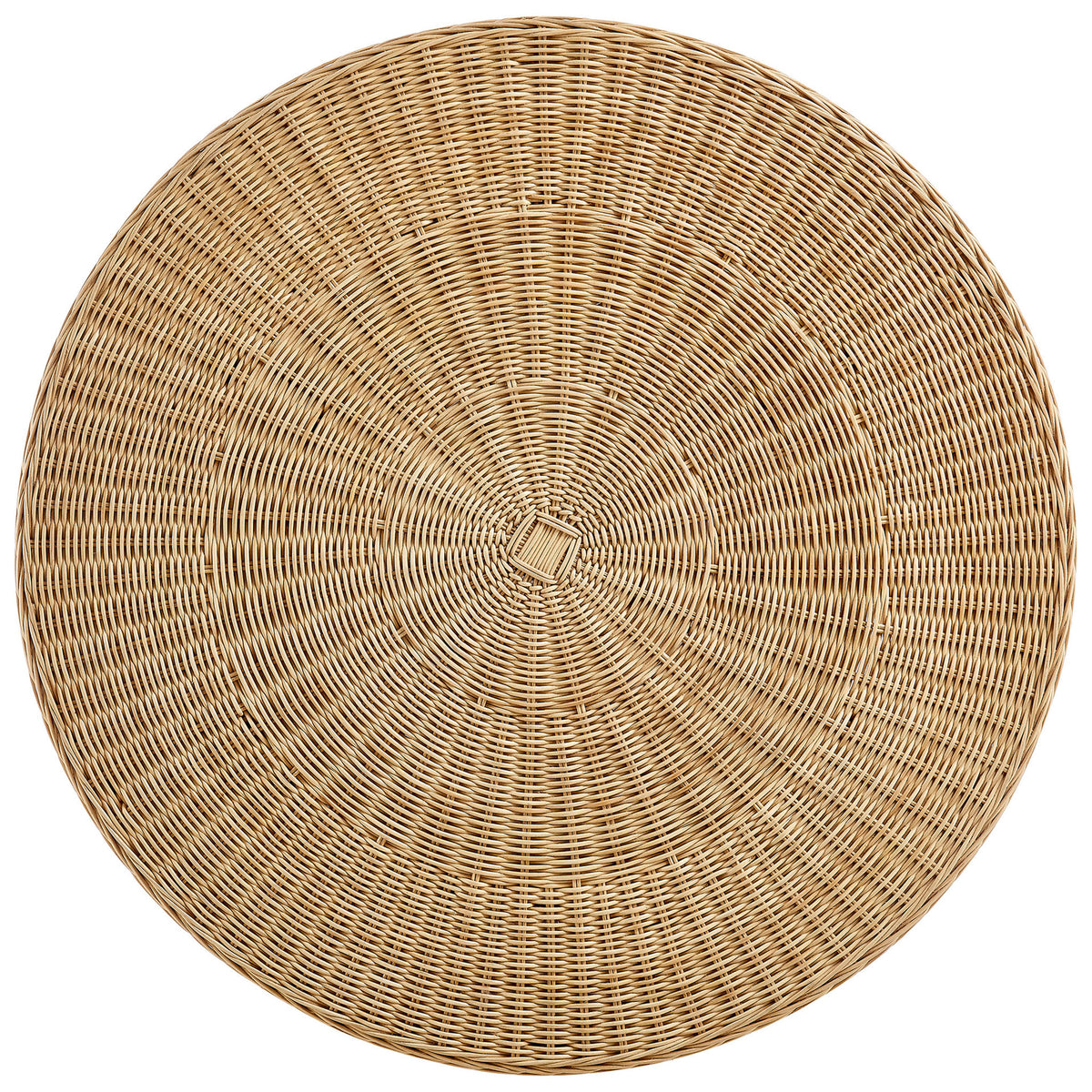 Textured woven tabletop radiates a sunburst pattern across the 32-inch round surface || EEI-7370-NAT || top_studio