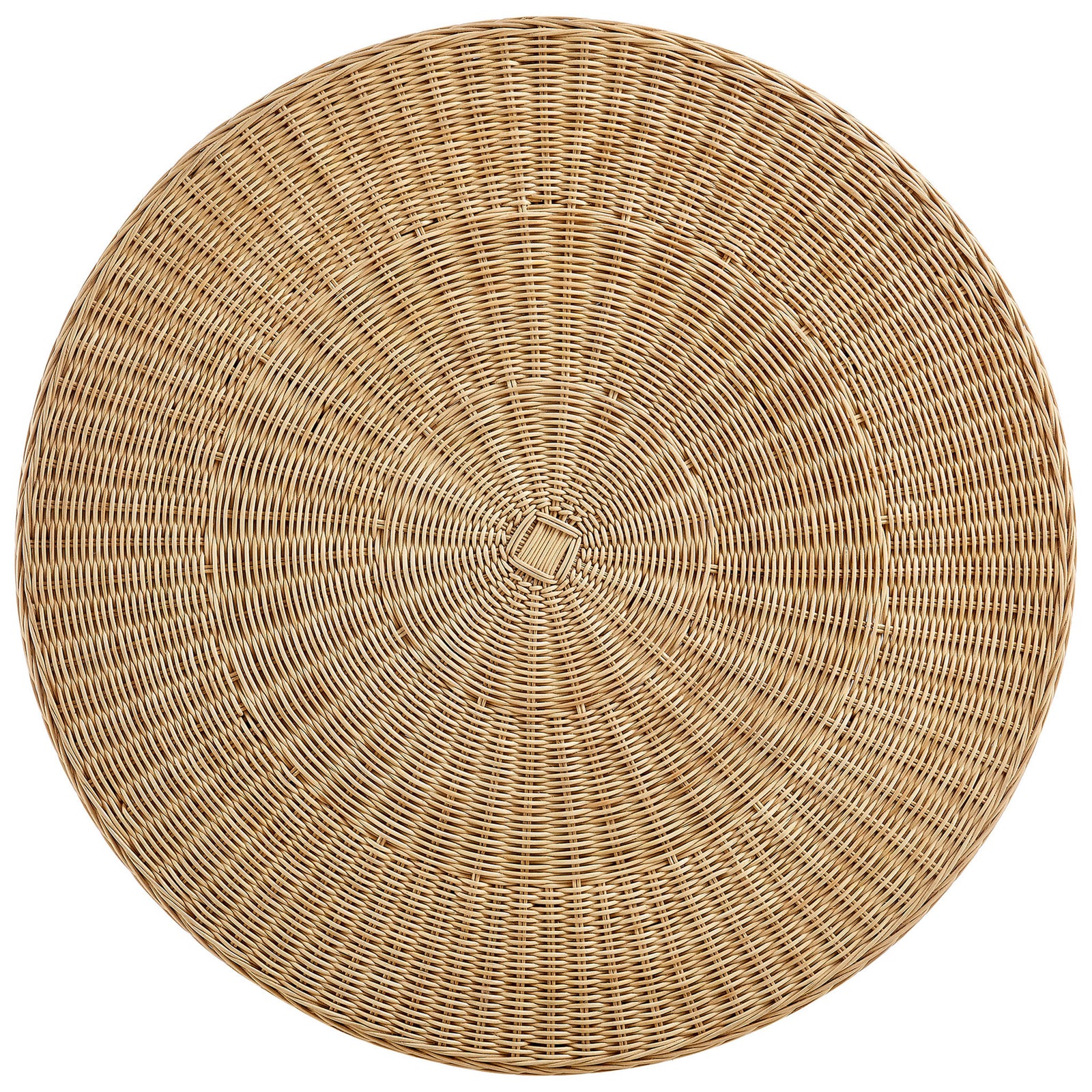 Textured woven tabletop radiates a sunburst pattern across the 32-inch round surface || EEI-7370-NAT || top_studio