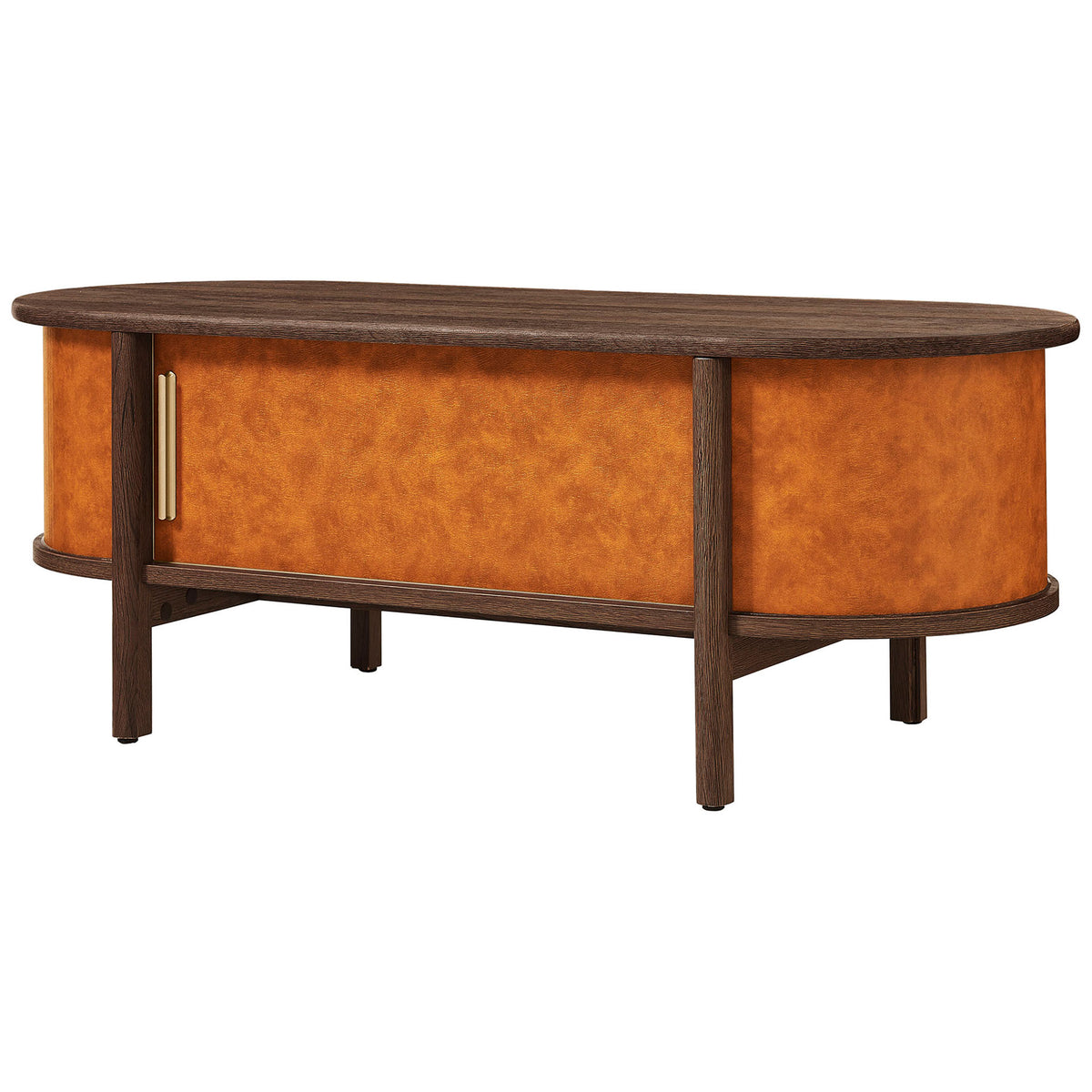 Sculpted oval design on rounded legs adds texture and balance to modern living spaces. || EEI-7371-WAL-TAN || back_angle_studio