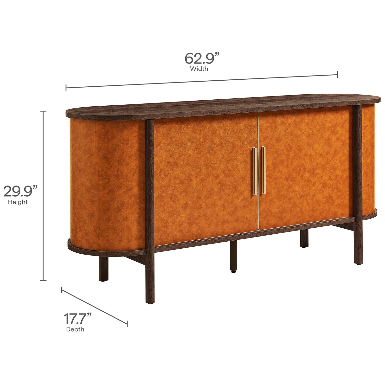 Dimension diagram for walnut tan oval sideboard showing overall width, height, and depth measurements || EEI-7373-WAL-TAN || dimension_studio