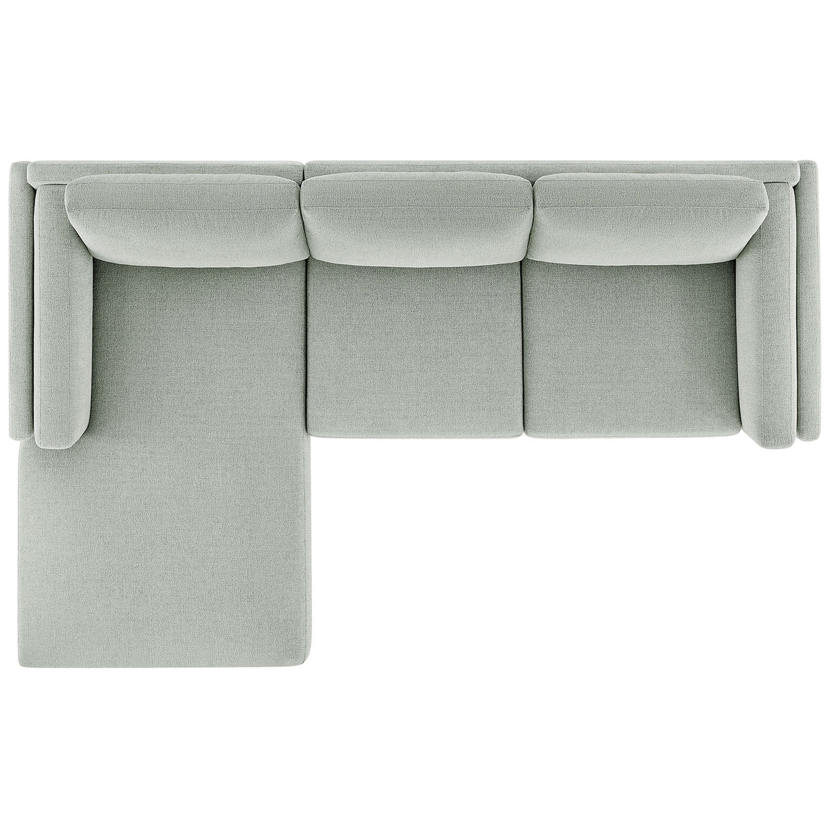 Mist chenille sectional sofa showing generous chaise and deep seats in an L-shaped design || EEI-7374-MST || top_studio