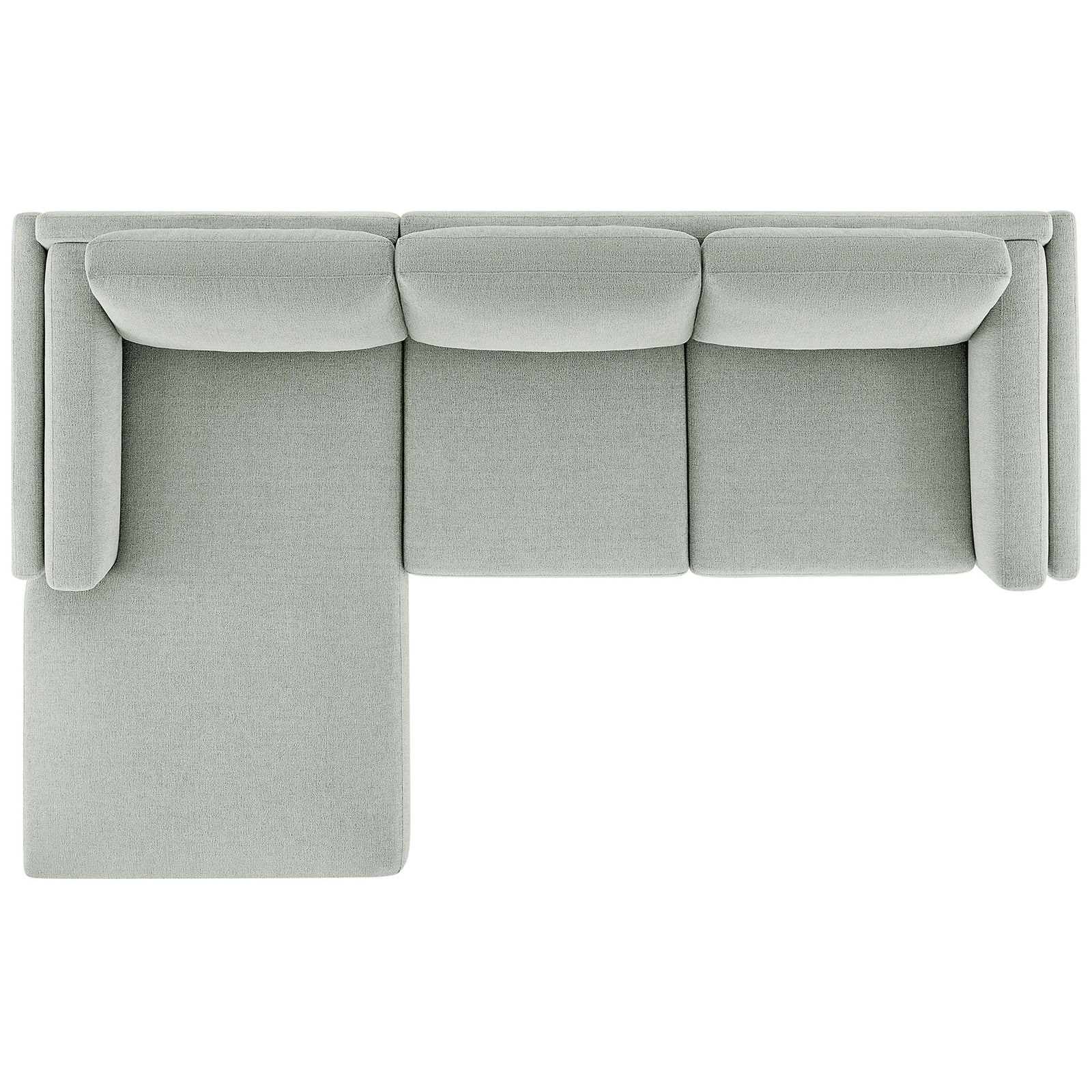 Mist chenille sectional sofa showing generous chaise and deep seats in an L-shaped design || EEI-7374-MST || top_studio