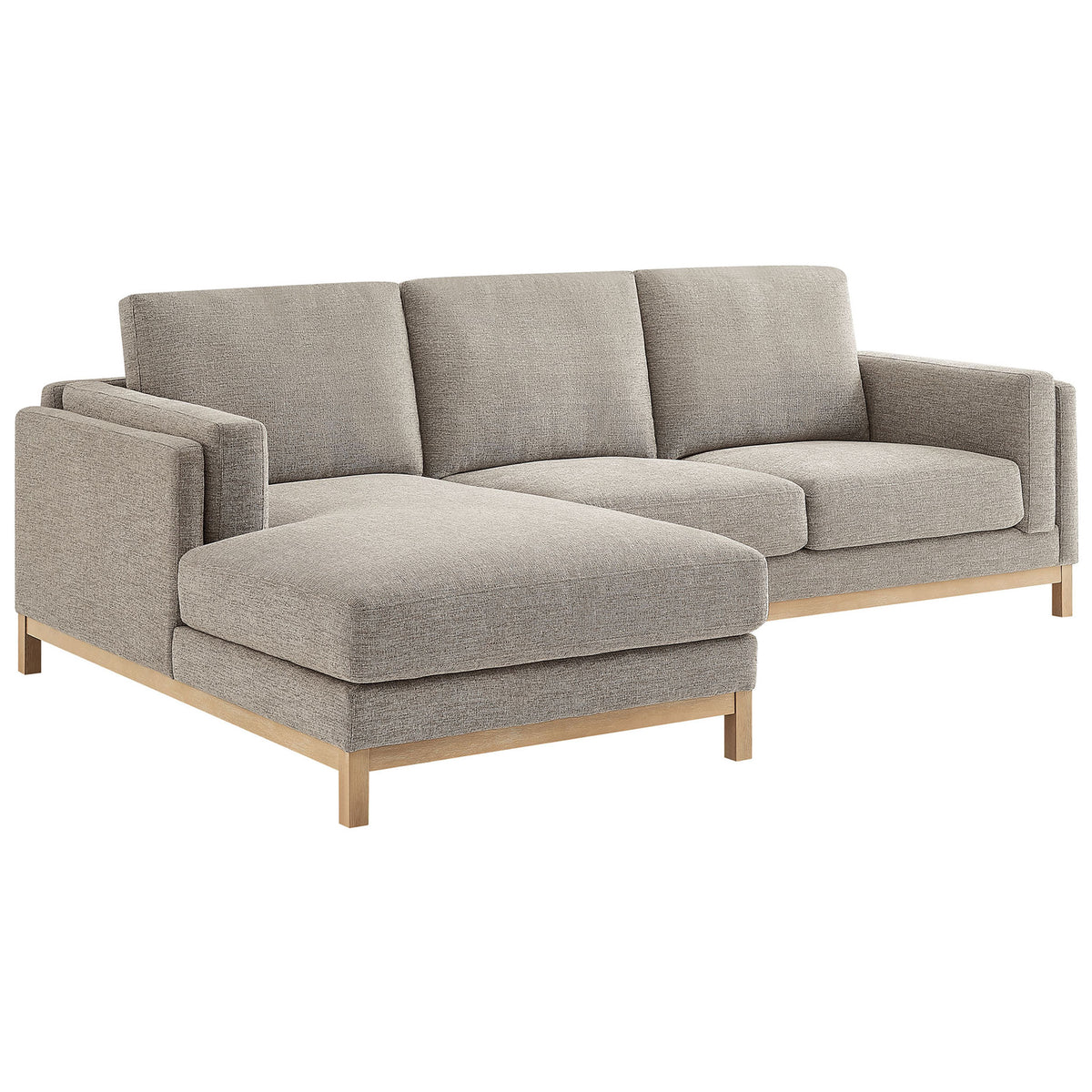 Roscoe left-facing pewter sectional with deep cushions and a warm weathered wood base. || EEI-7374-PEW || front_angle_studio