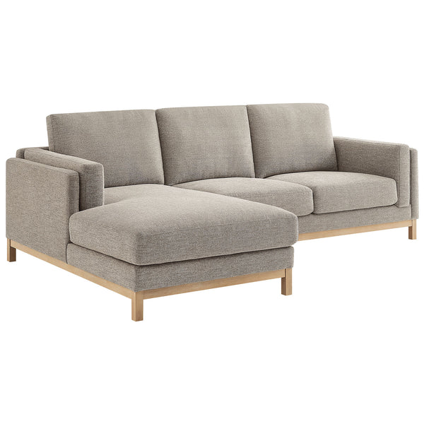 Roscoe left-facing pewter sectional with deep cushions and a warm weathered wood base. || EEI-7374-PEW || front_angle_studio