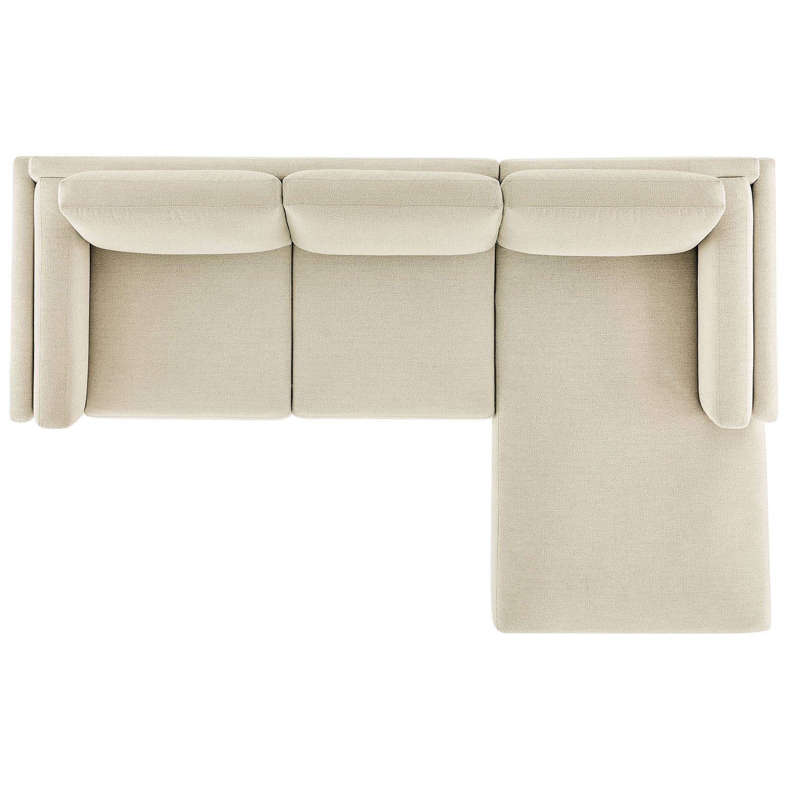 L-shaped ivory sectional with right-side chaise, generous cushioning, and streamlined wood base for modern comfort || EEI-7375-IVO || top_studio