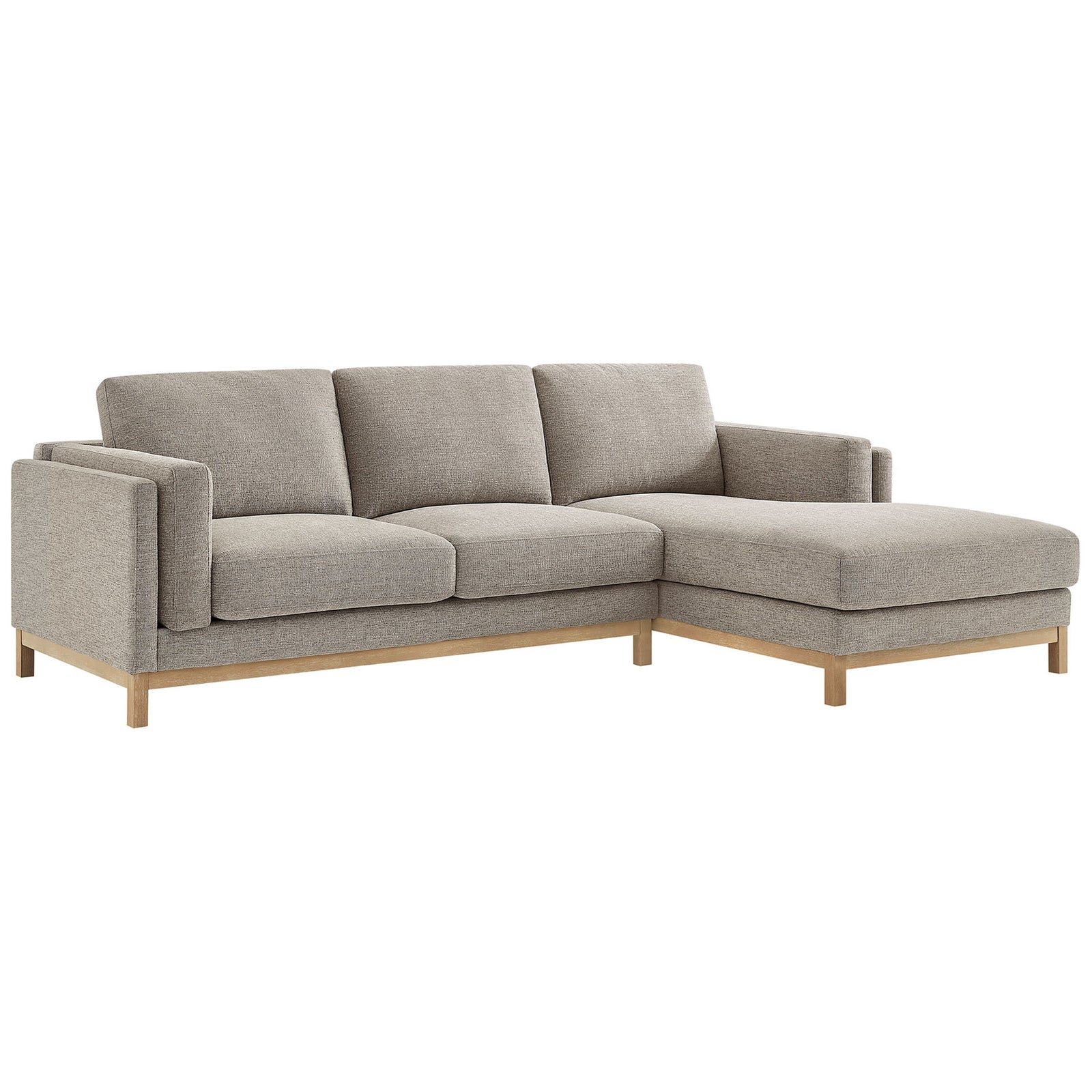Roscoe left-facing pewter sectional with deep cushions and a warm weathered wood base. || EEI-7374-PEW || front_angle_studio