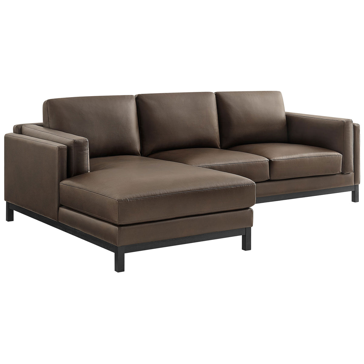 Roscoe espresso vegan leather sectional with left-facing chaise and clean modern lines || EEI-7376-ESP || front_angle_studio