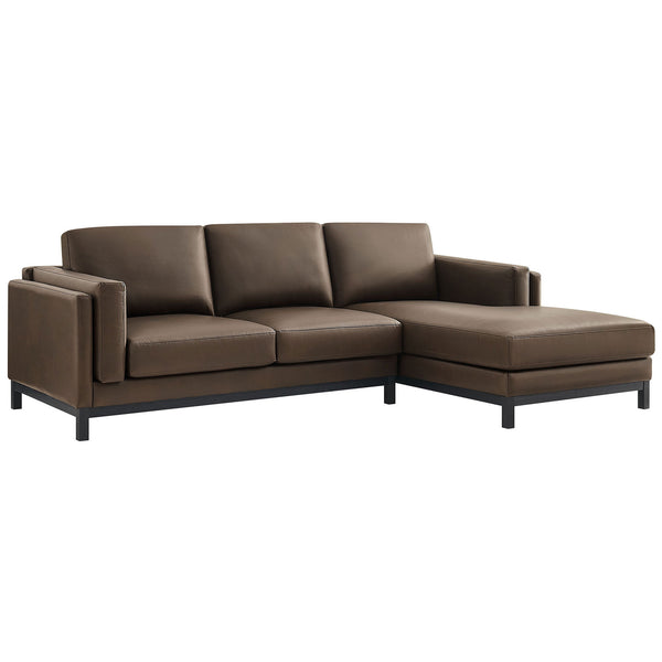 Roscoe espresso vegan leather sectional with right-facing chaise and tailored modern silhouette || EEI-7377-ESP || front_angle_studio