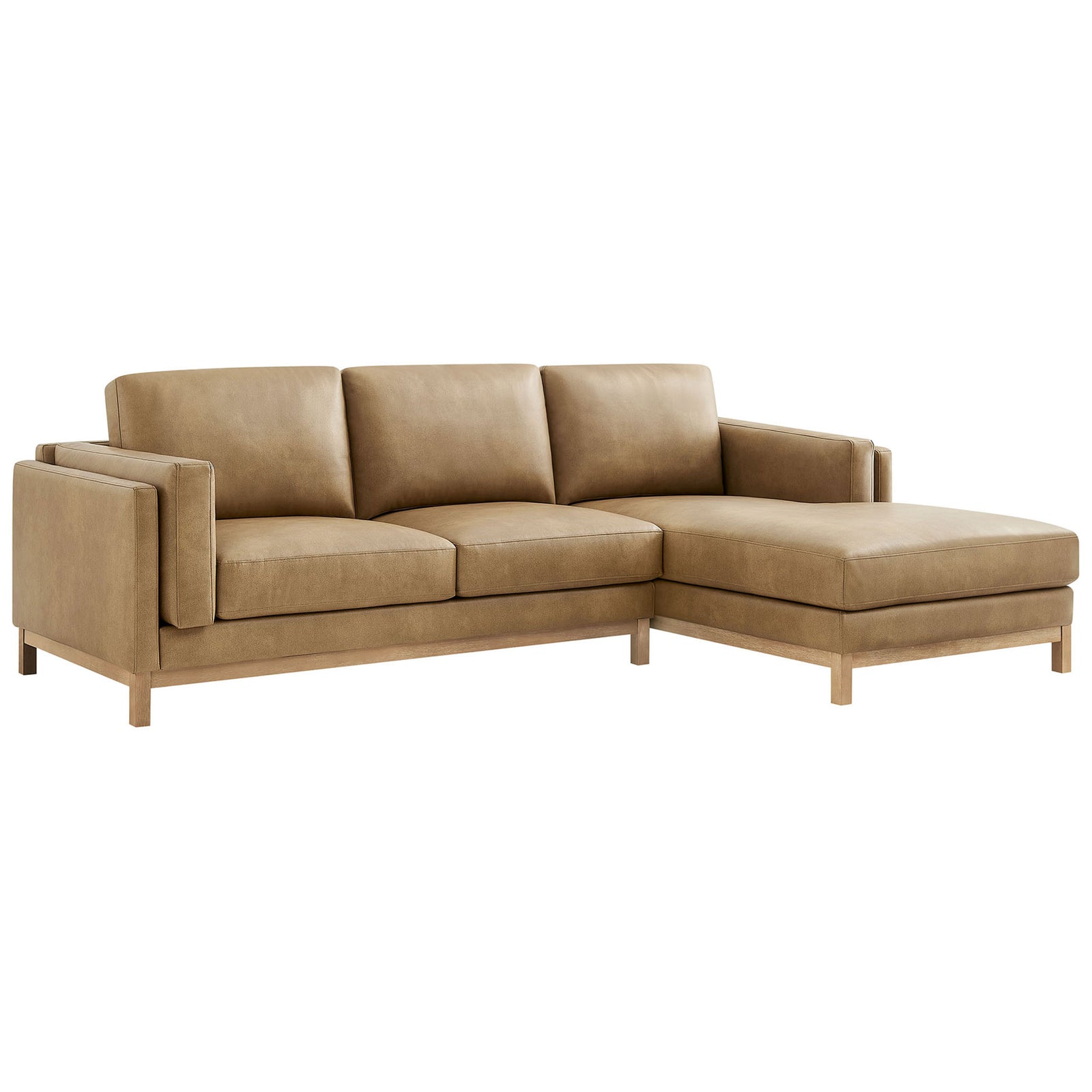 Roscoe right-facing toast vegan leather sectional with chaise and deep seat cushions || EEI-7377-TST || front_angle_studio