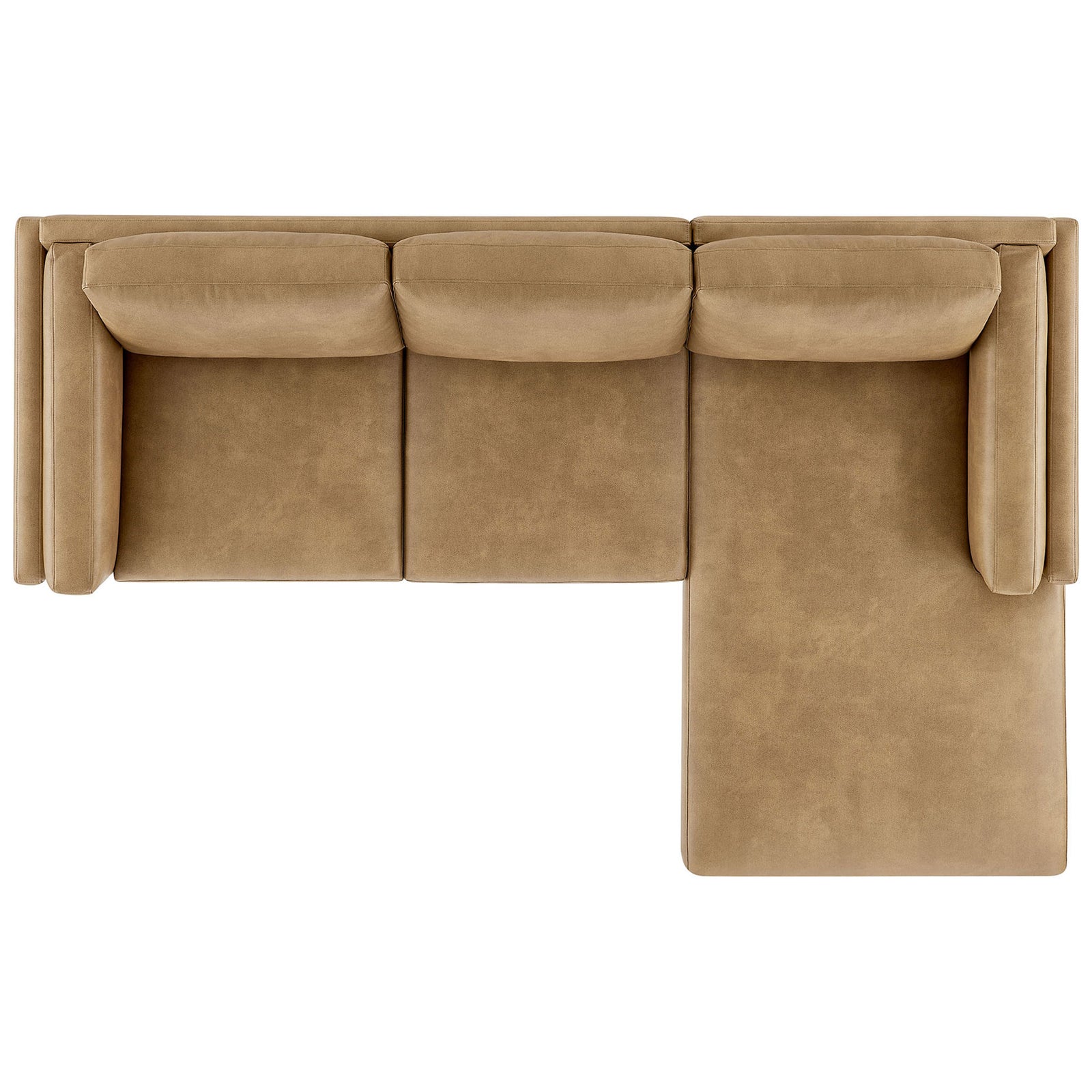L-shaped right-facing Roscoe sectional layout with extended chaise and three cushions || EEI-7377-TST || top_studio